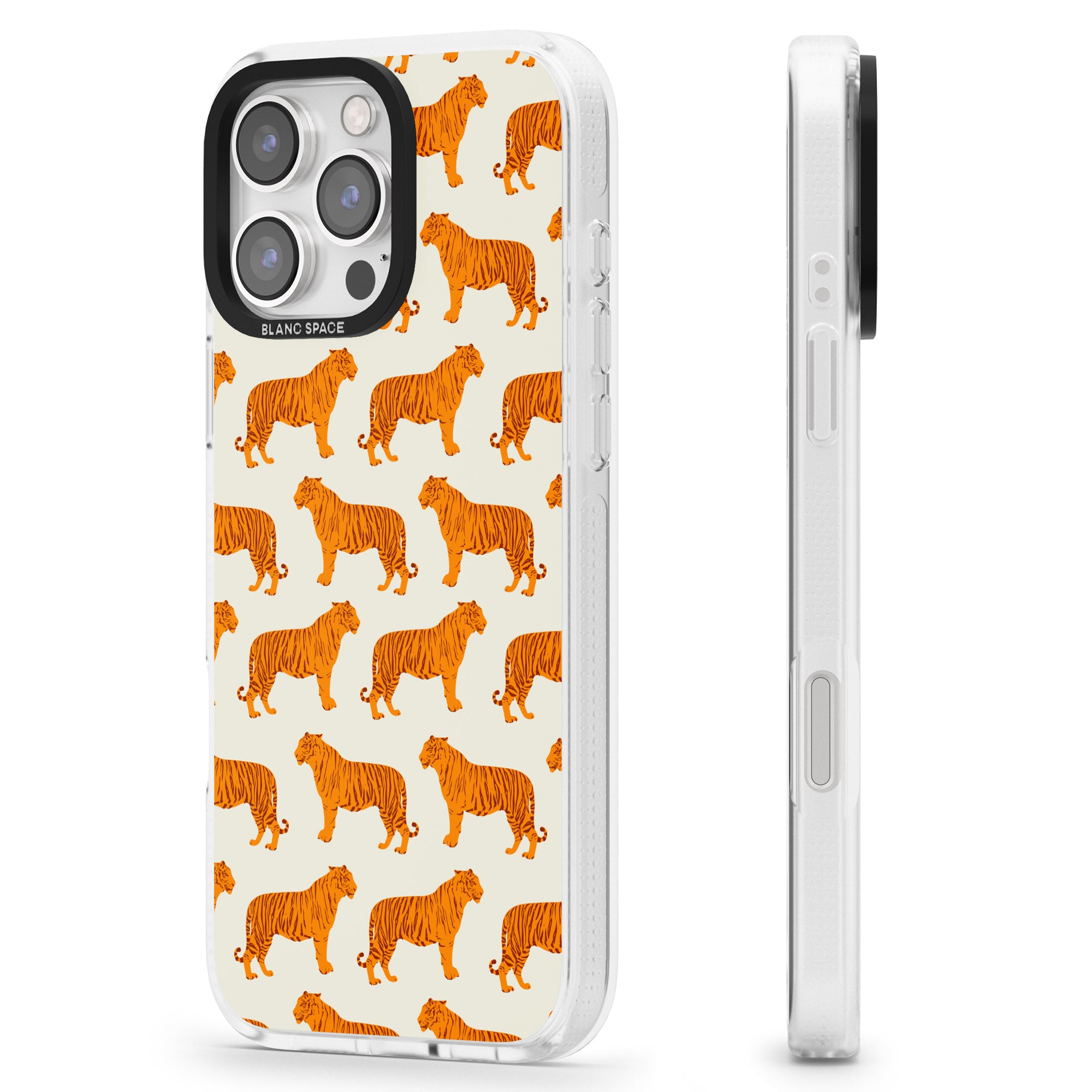 Trendy Tiger Patterns Tigers On Khaki iPhone 16 Pro Max / 16 Pro Clear Case Impact Air - Blanc Space