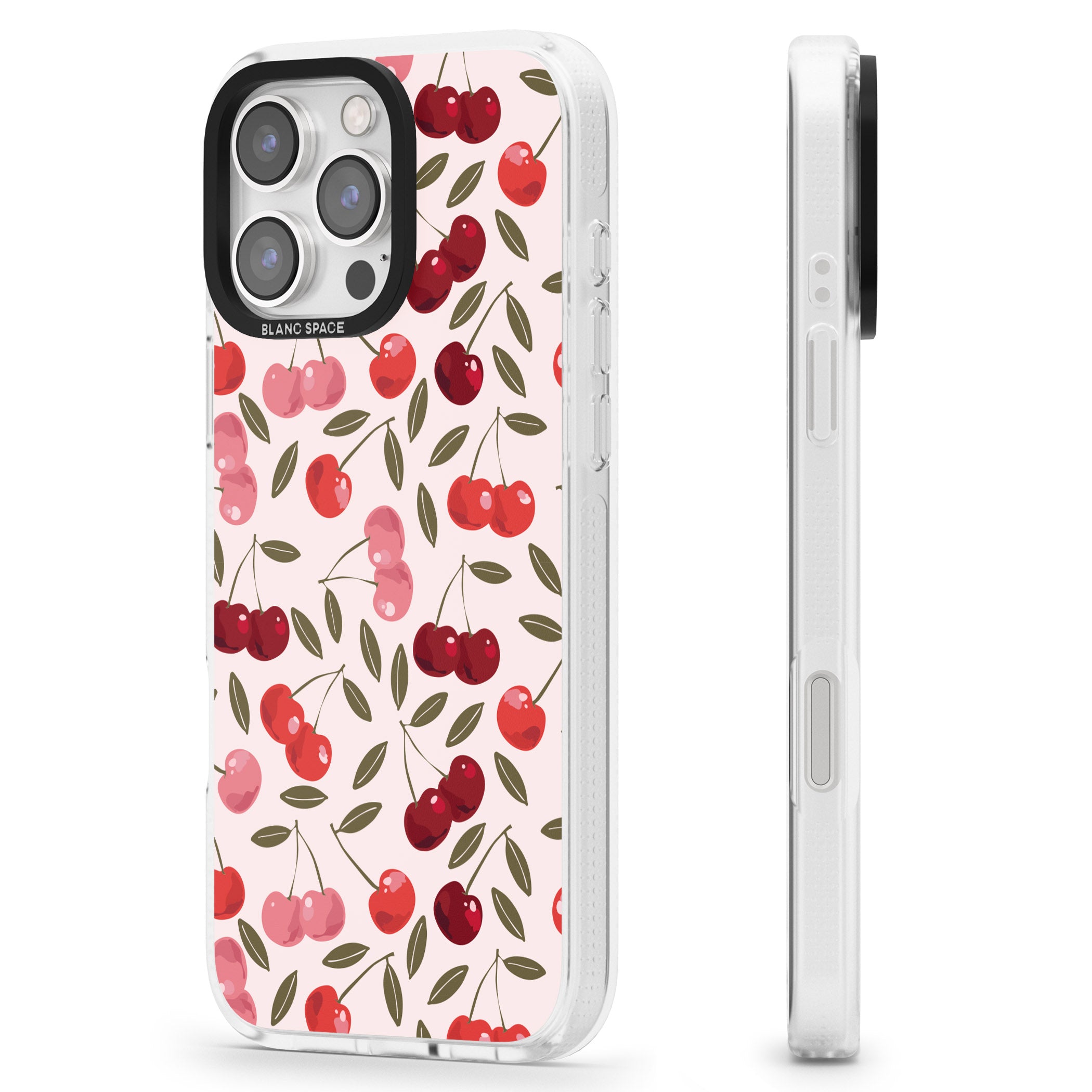 Fruity & Fun Patterns Cherries iPhone 16 Pro Max / 16 Pro Clear Case Impact Air - Blanc Space