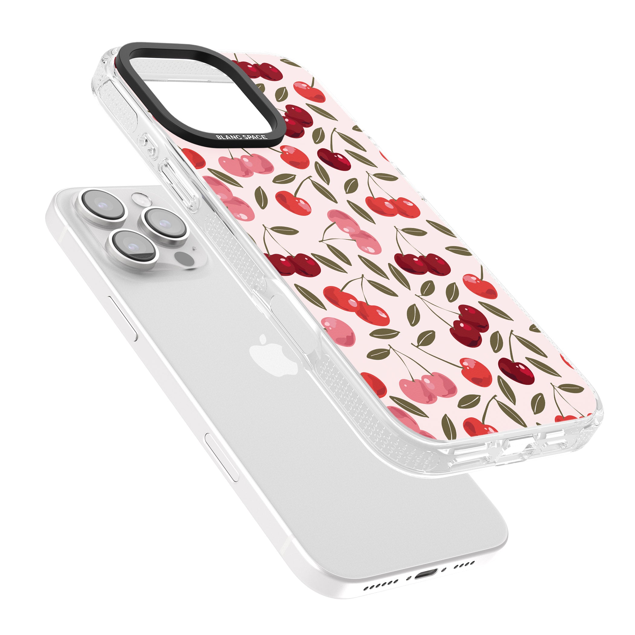 Fruity & Fun Patterns Cherries iPhone 16 Pro Max / 16 Pro Clear Case Impact Air - Blanc Space