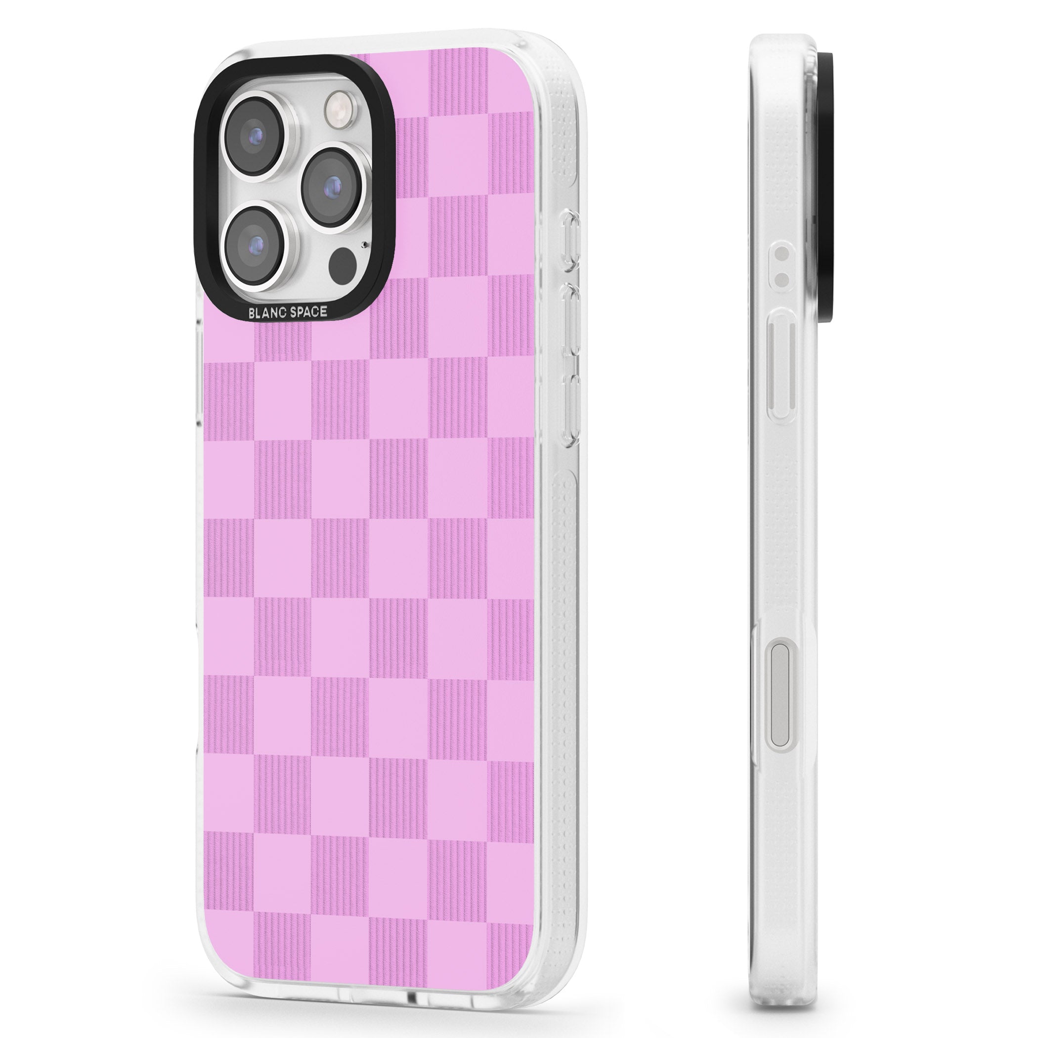 BUBBLEGUM CHECKERED iPhone 16 Pro Max / 16 Pro Clear Case Impact Air - Blanc Space