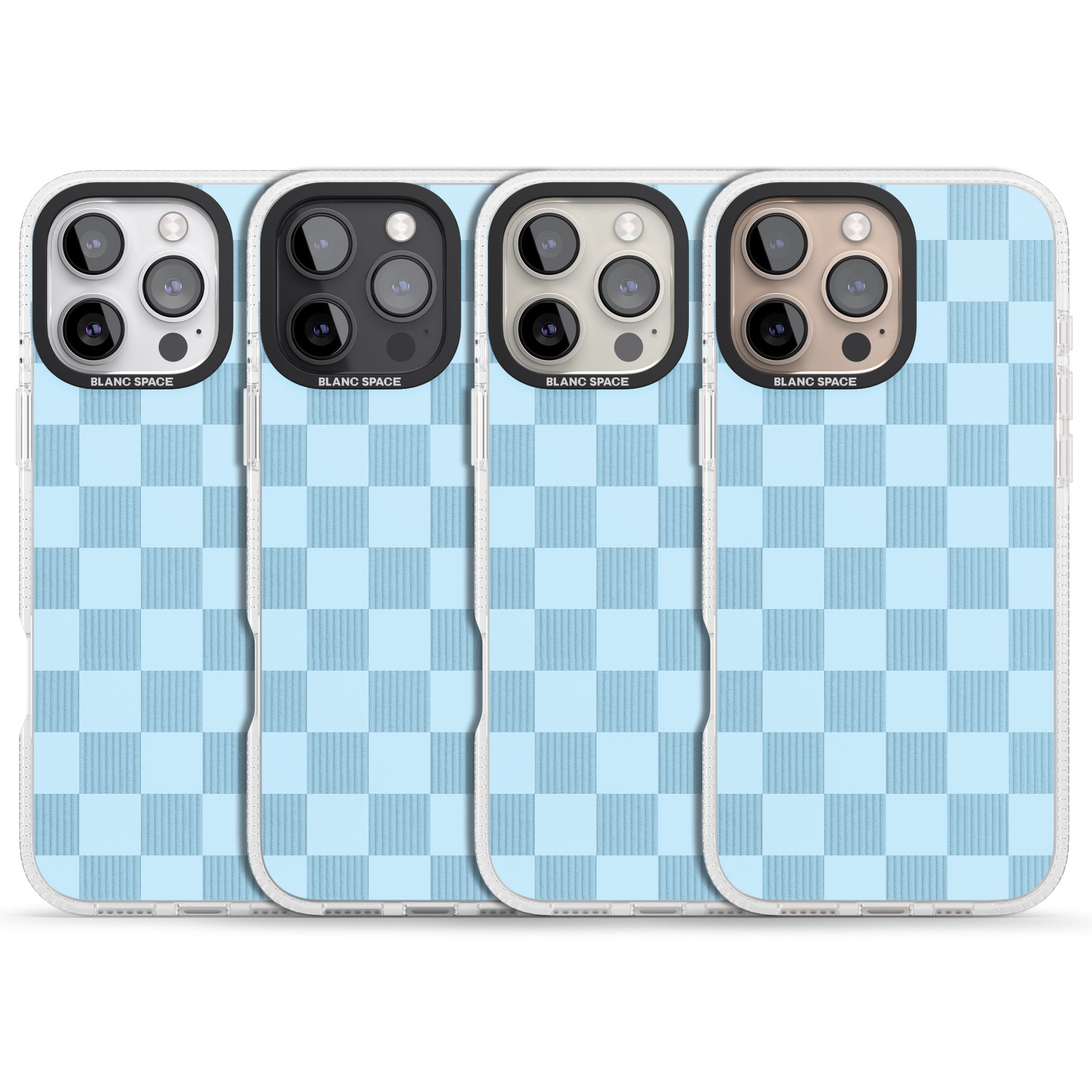 SKYBLUE CHECKERED iPhone 16 Pro Max / 16 Pro Clear Case Impact Air - Blanc Space
