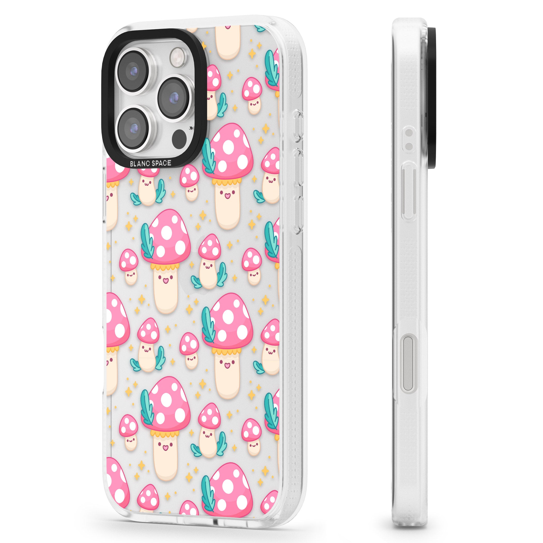 Cute Mushrooms Pattern iPhone 16 Pro Max / 16 Pro Clear Case Impact Air - Blanc Space