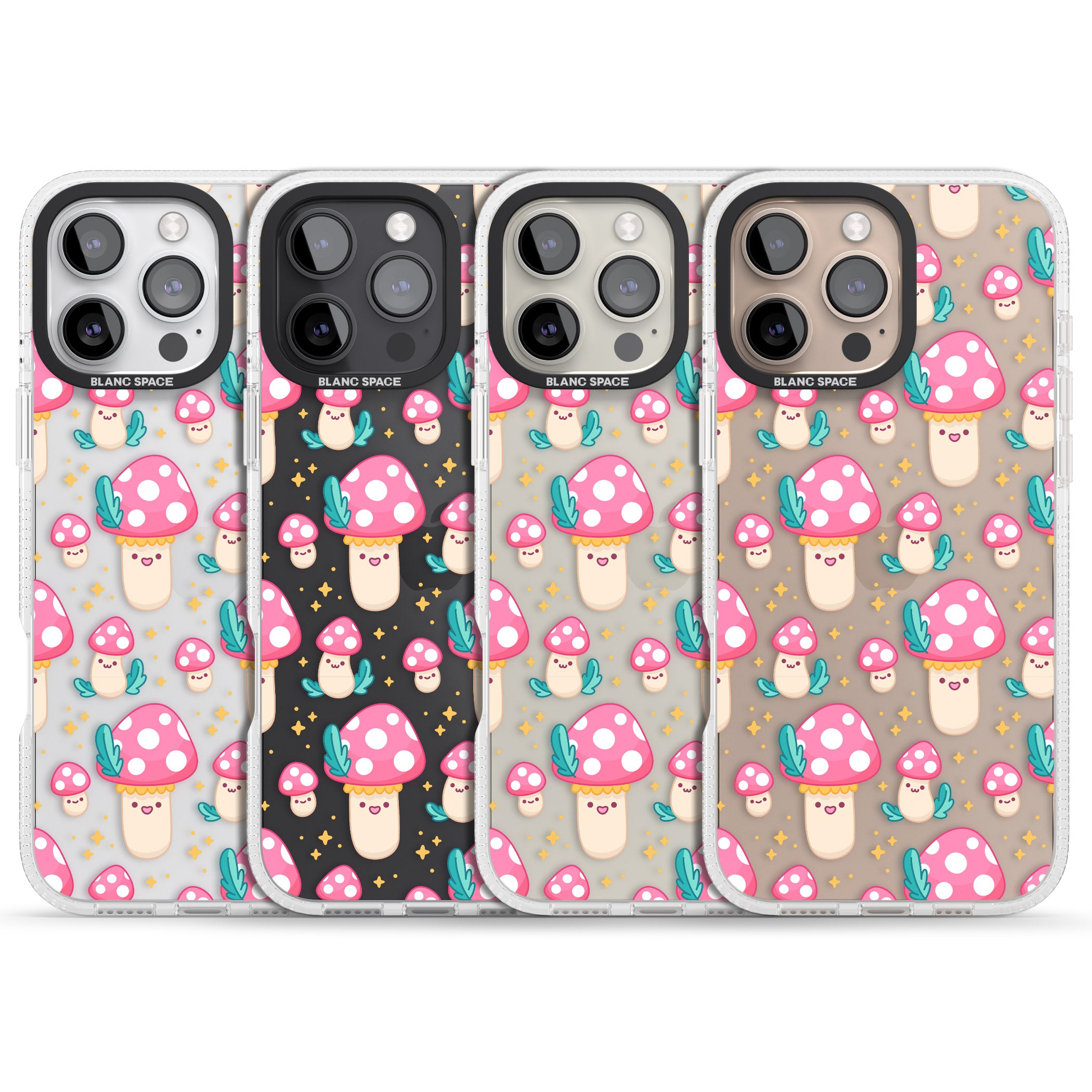 Cute Mushrooms Pattern iPhone 16 Pro Max / 16 Pro Clear Case Impact Air - Blanc Space