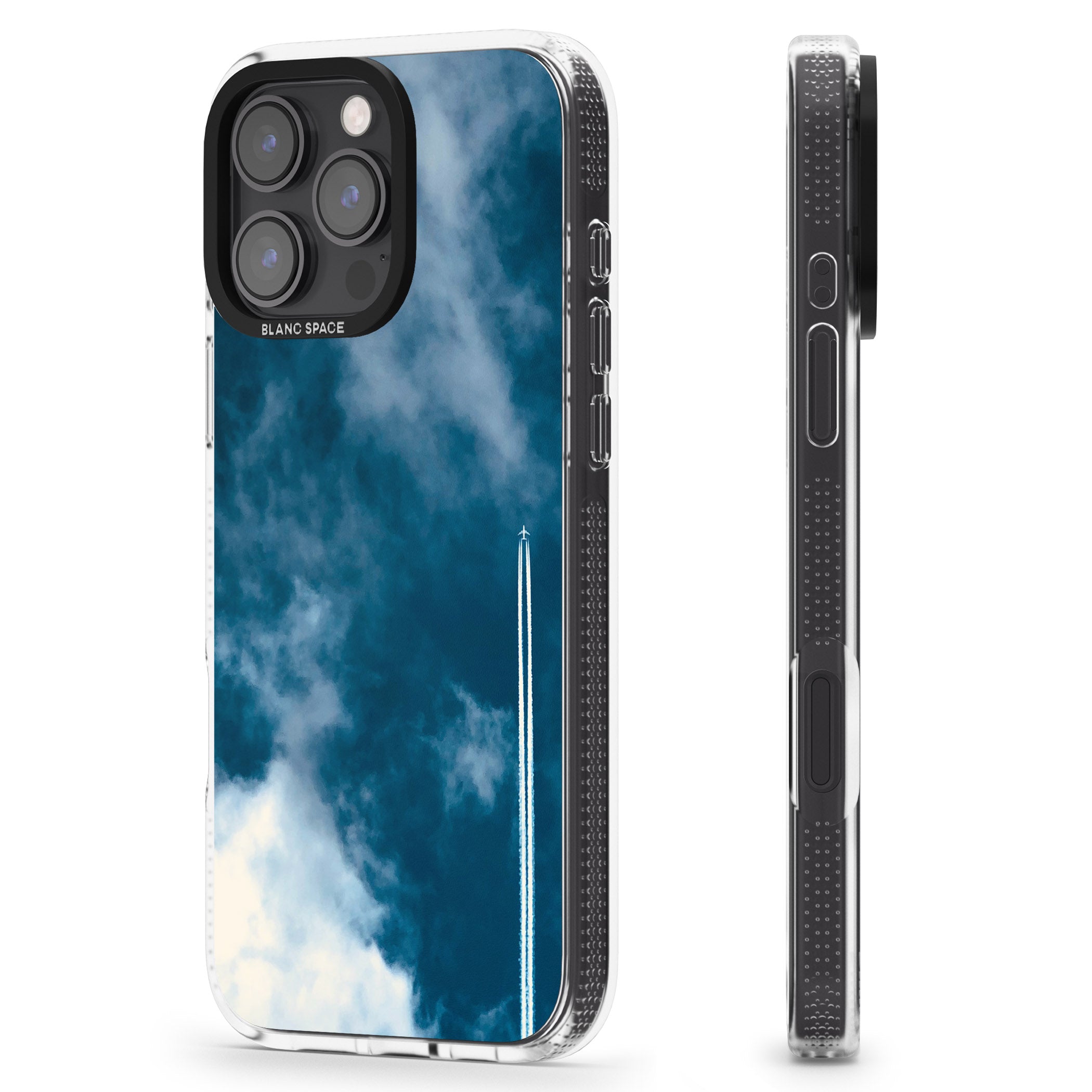 Plane in Cloudy Sky Photograph iPhone 16 Pro Max / 16 Pro Clear Case Impact Air - Blanc Space