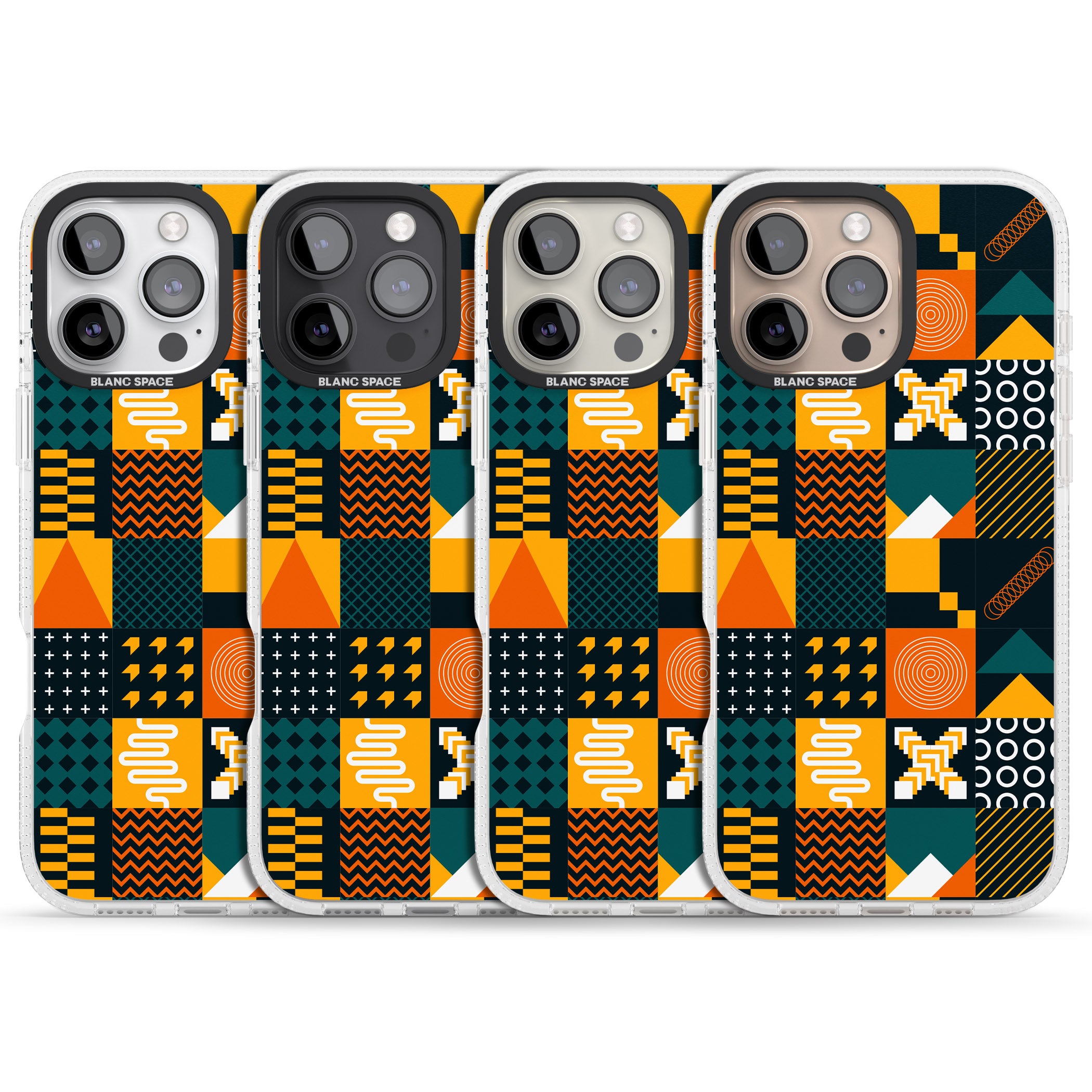Funky Geometric Patterns: Orange & Dark Green iPhone 16 Pro Max / 16 Pro Clear Case Impact Air - Blanc Space