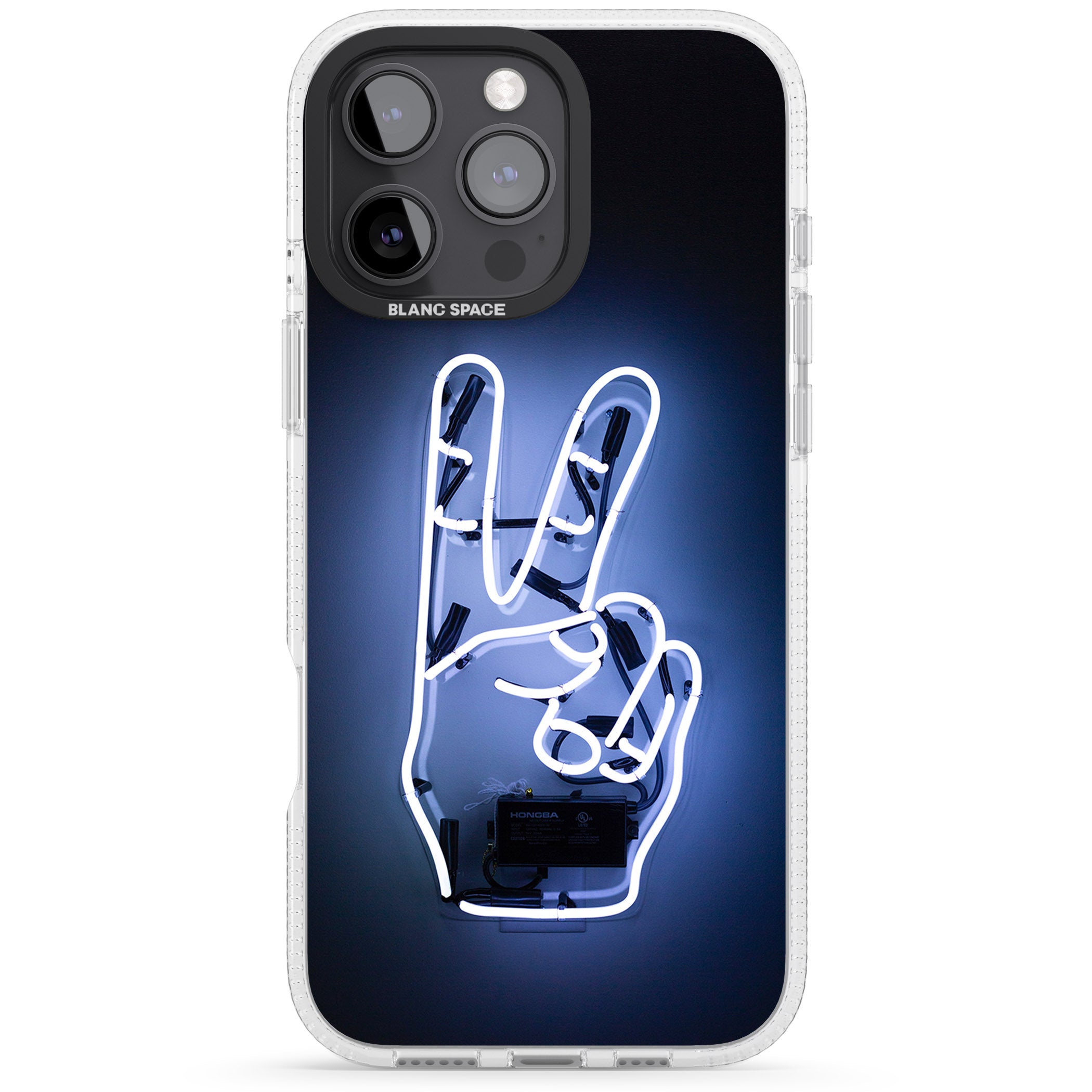 Peace Sign Hand Neon Sign iPhone 16 Pro Max / 16 Pro Clear Case Impact Air - Blanc Space