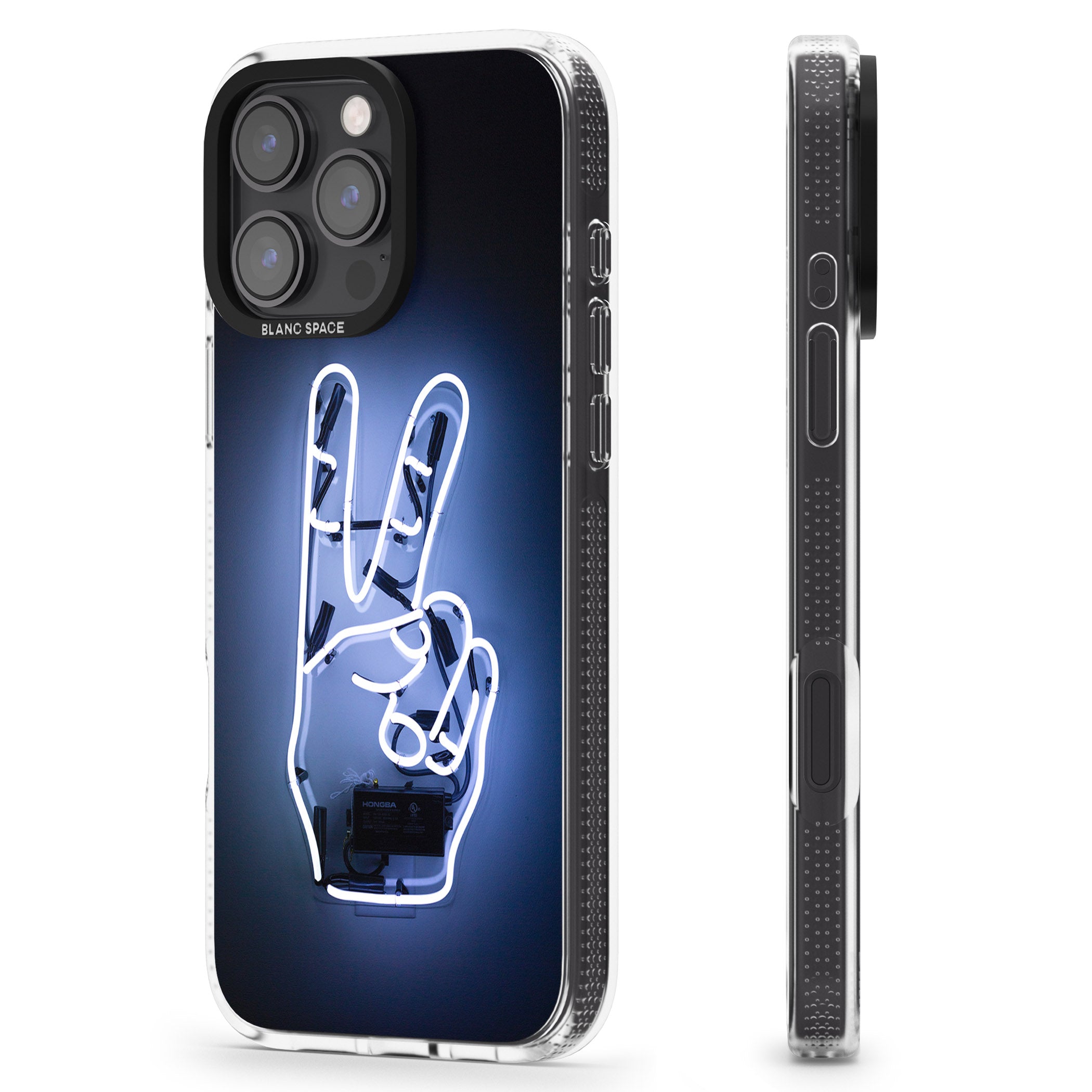 Peace Sign Hand Neon Sign iPhone 16 Pro Max / 16 Pro Clear Case Impact Air - Blanc Space