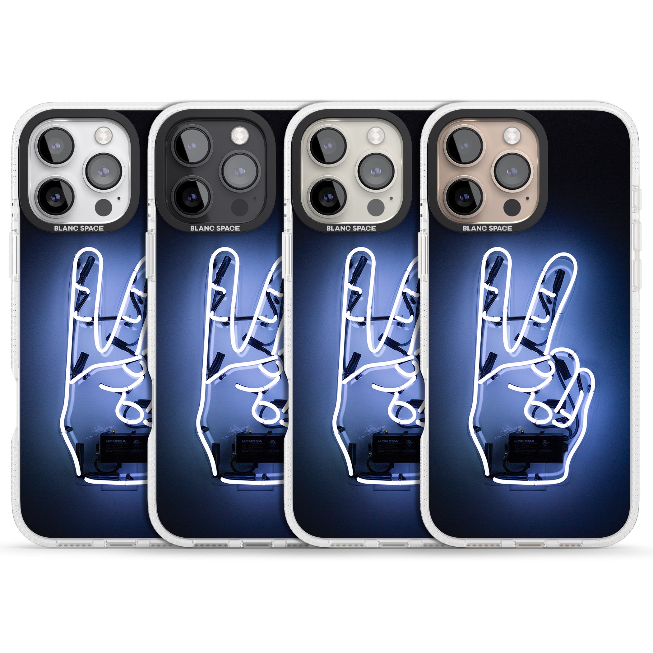 Peace Sign Hand Neon Sign iPhone 16 Pro Max / 16 Pro Clear Case Impact Air - Blanc Space