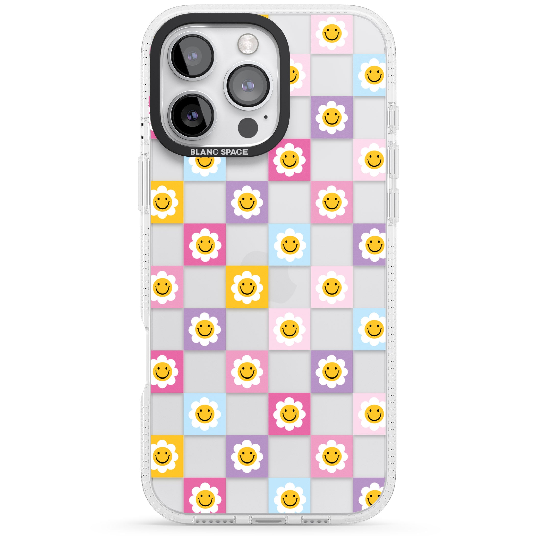 Daisy Squares Pattern iPhone 16 Pro Max / 16 Pro Clear Case Impact Air - Blanc Space
