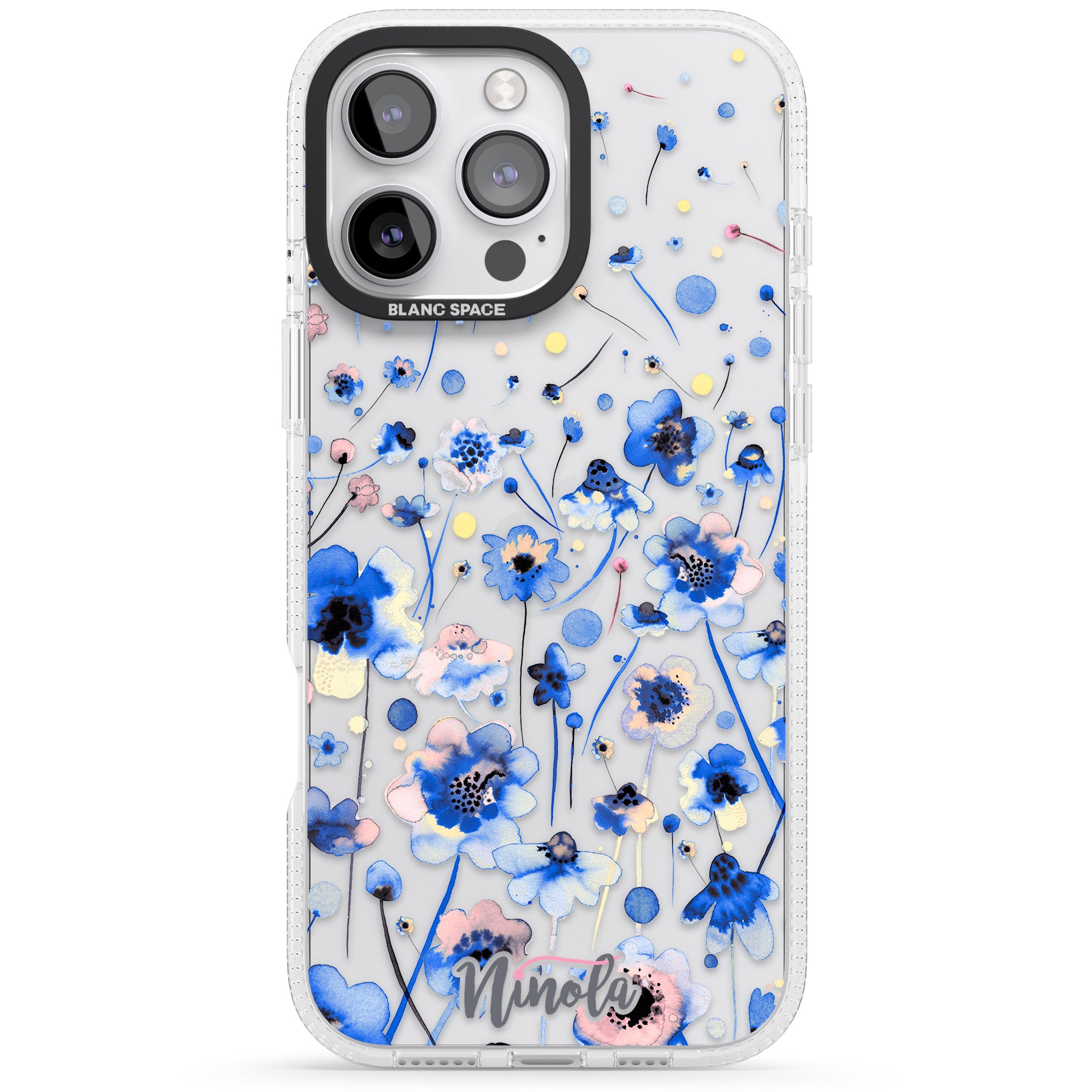 Ink Flowers Blue iPhone 16 Pro Max / 16 Pro Clear Case Impact Air - Blanc Space