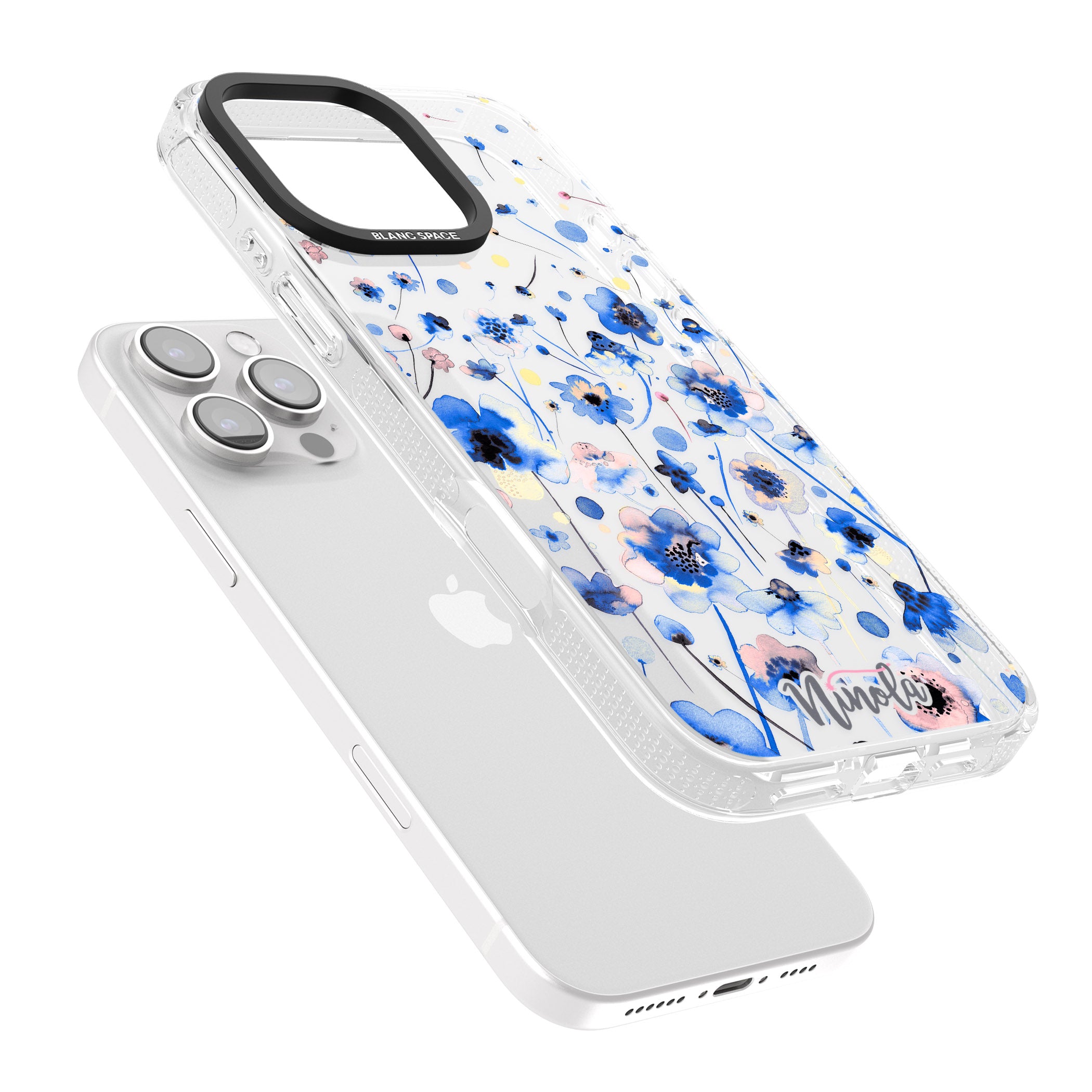 Ink Flowers Blue iPhone 16 Pro Max / 16 Pro Clear Case Impact Air - Blanc Space