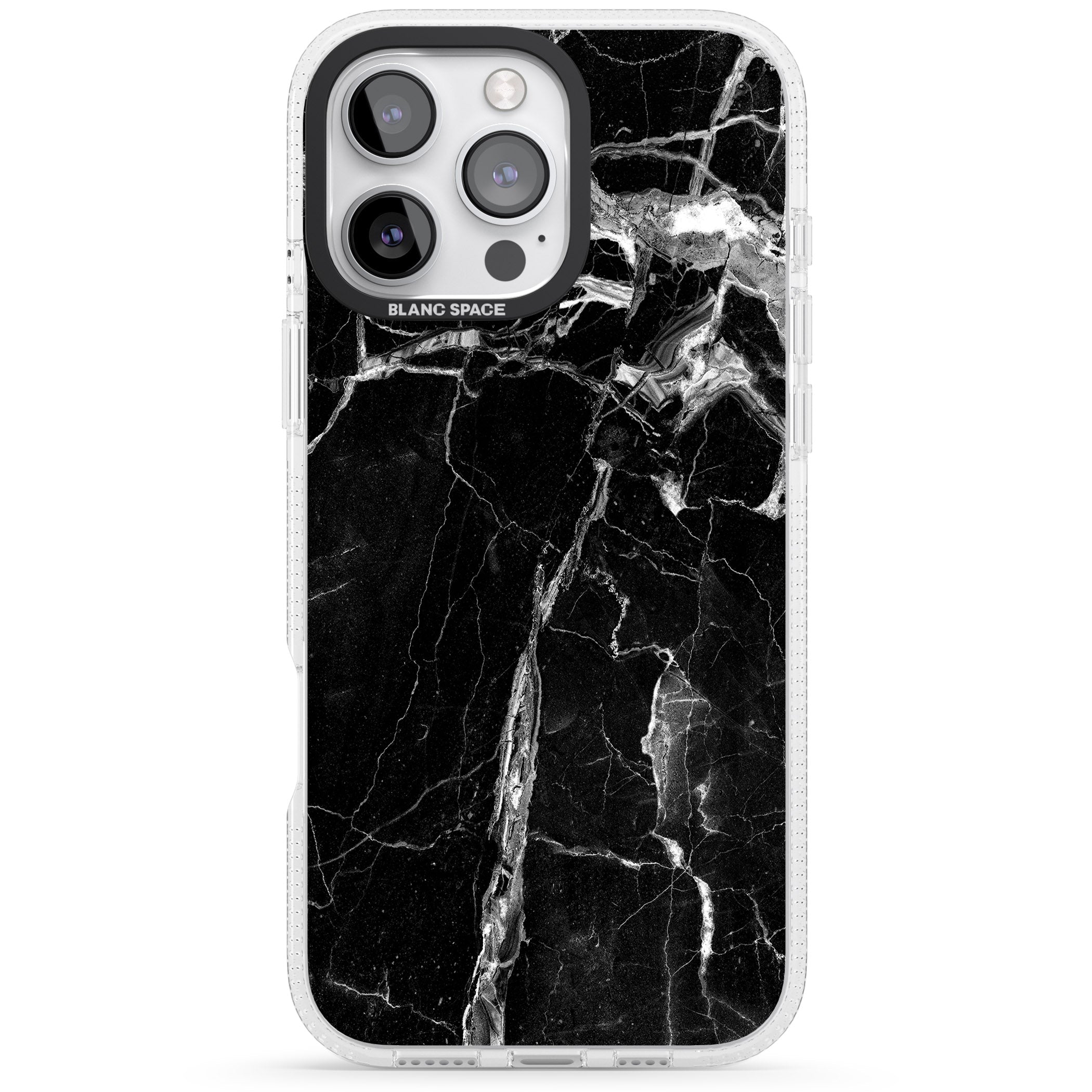 Black Onyx Marble Texture iPhone 16 Pro Max / 16 Pro Clear Case Impact Air - Blanc Space