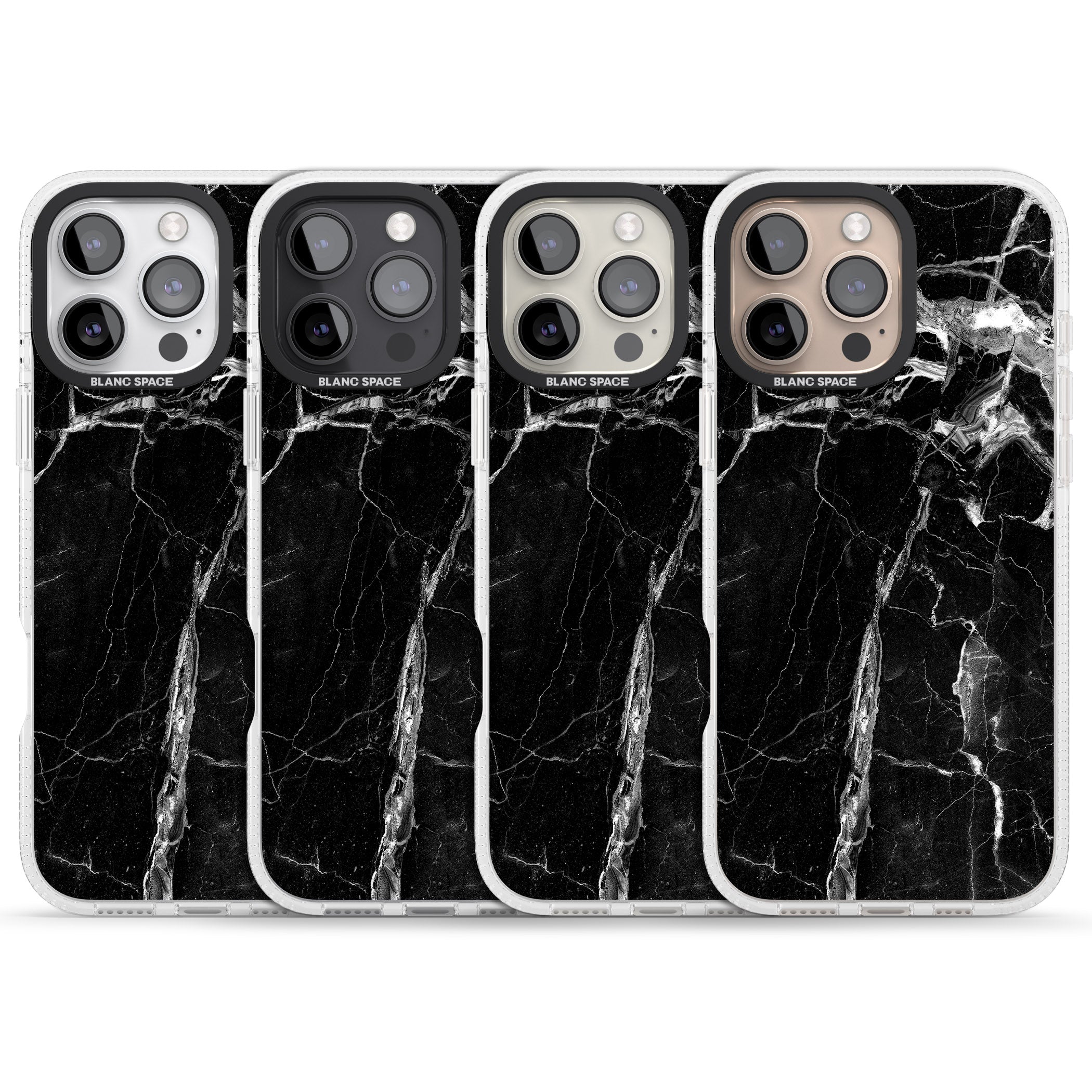 Black Onyx Marble Texture iPhone 16 Pro Max / 16 Pro Clear Case Impact Air - Blanc Space
