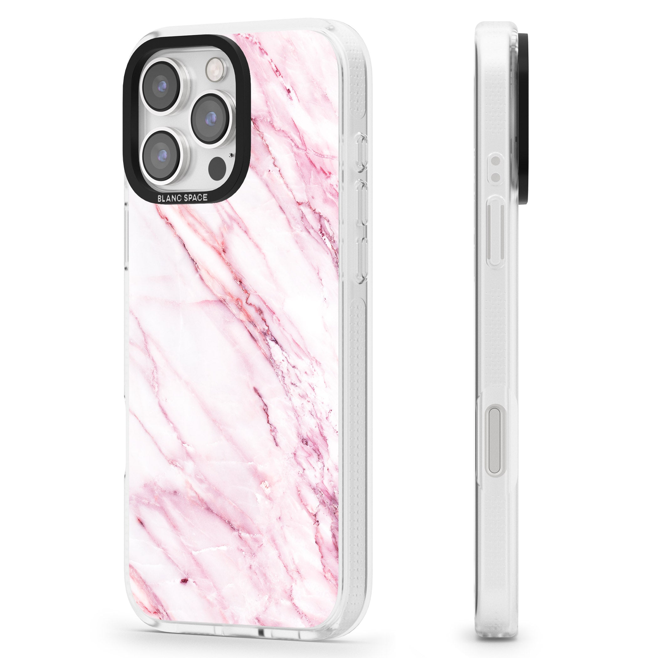 White & Pink Onyx Marble Texture iPhone 16 Pro Max / 16 Pro Clear Case Impact Air - Blanc Space