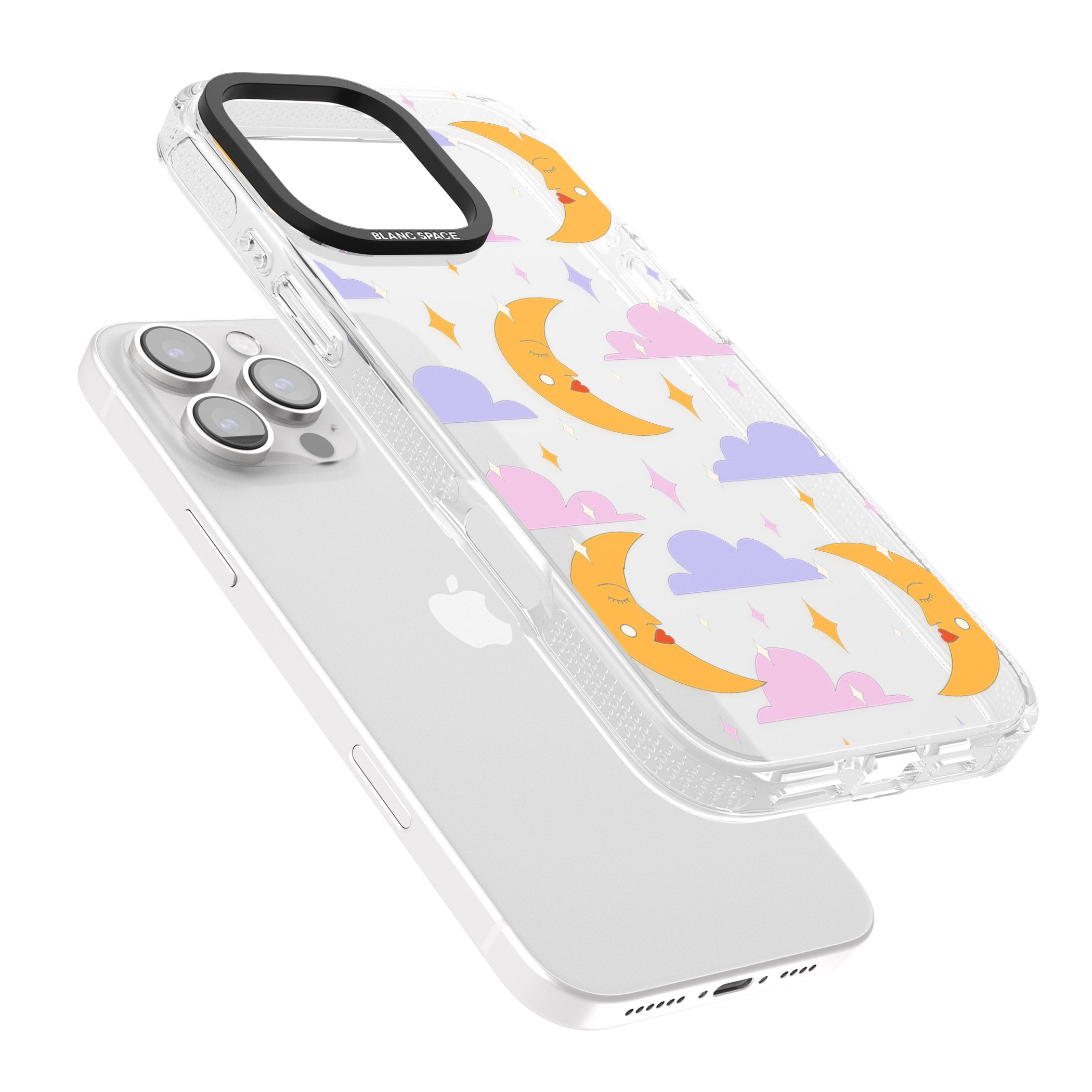 Moons & Clouds iPhone 16 Pro Max / 16 Pro Clear Case Impact Air - Blanc Space