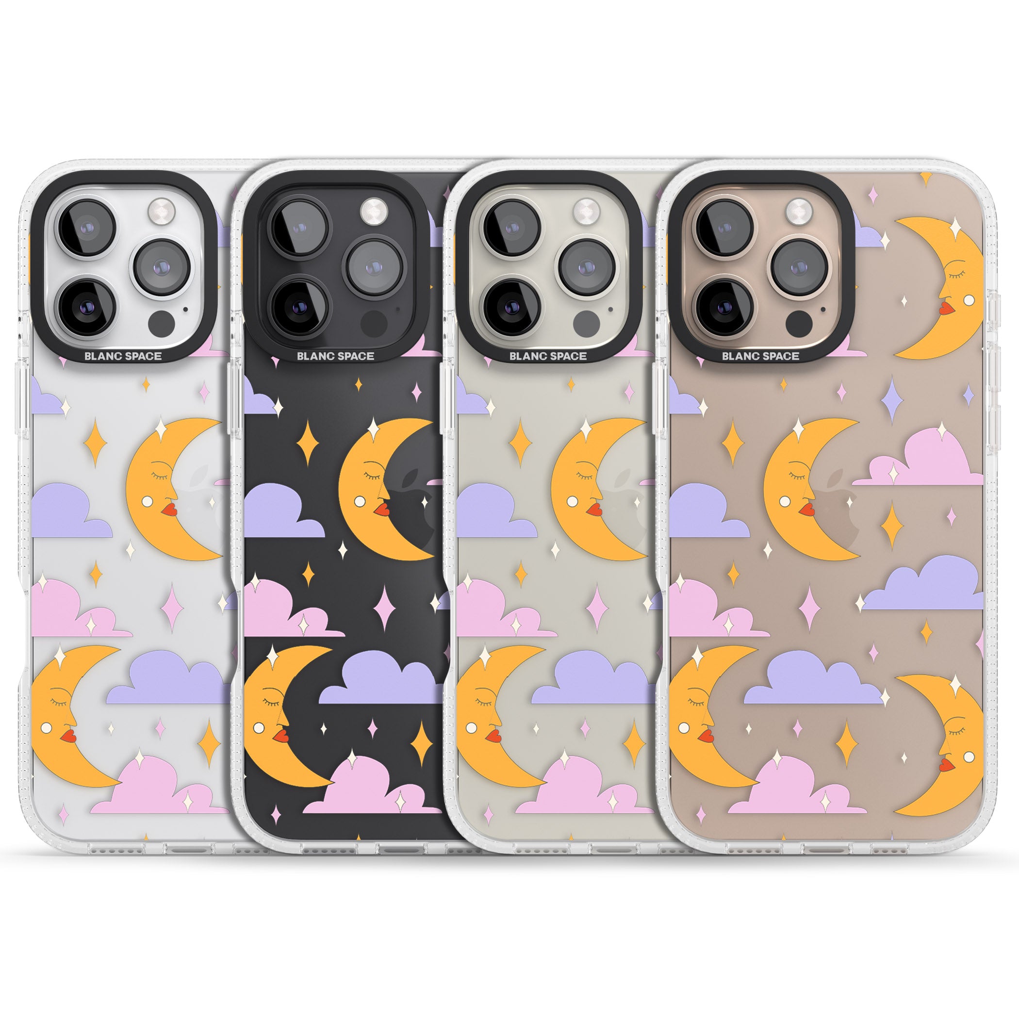 Moons & Clouds iPhone 16 Pro Max / 16 Pro Clear Case Impact Air - Blanc Space