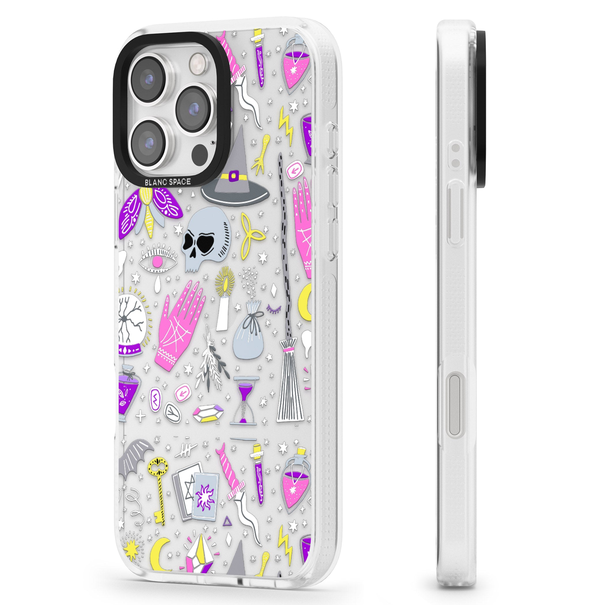 Black Magic Pattern iPhone 16 Pro Max / 16 Pro Clear Case Impact Air - Blanc Space