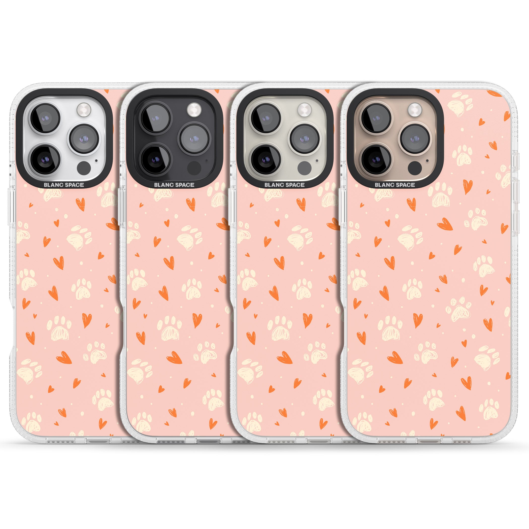 Paws & Hearts Pattern iPhone 16 Pro Max / 16 Pro Clear Case Impact Air - Blanc Space