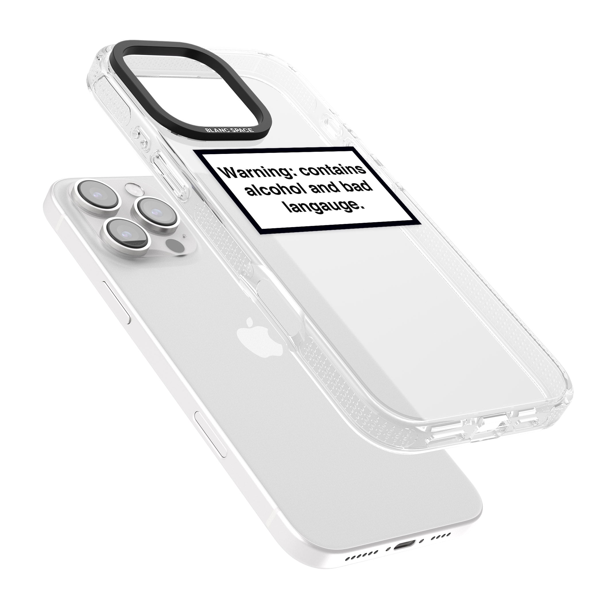 Warning: Contains Alcohol & Bad Language iPhone 16 Pro Max / 16 Pro Clear Case Impact Air - Blanc Space