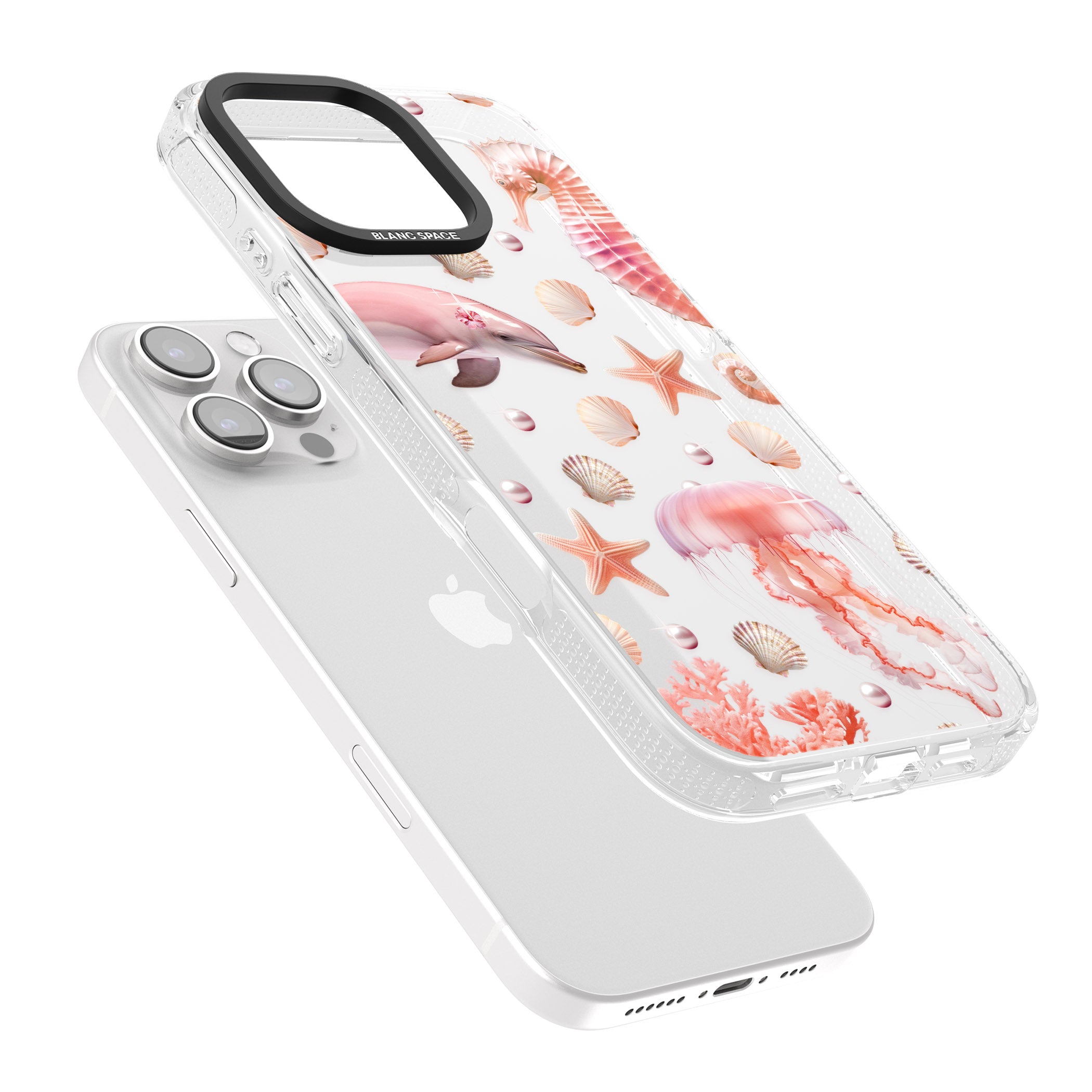 Pink Sealife iPhone 16 Pro Max / 16 Pro Clear Case Impact Air - Blanc Space