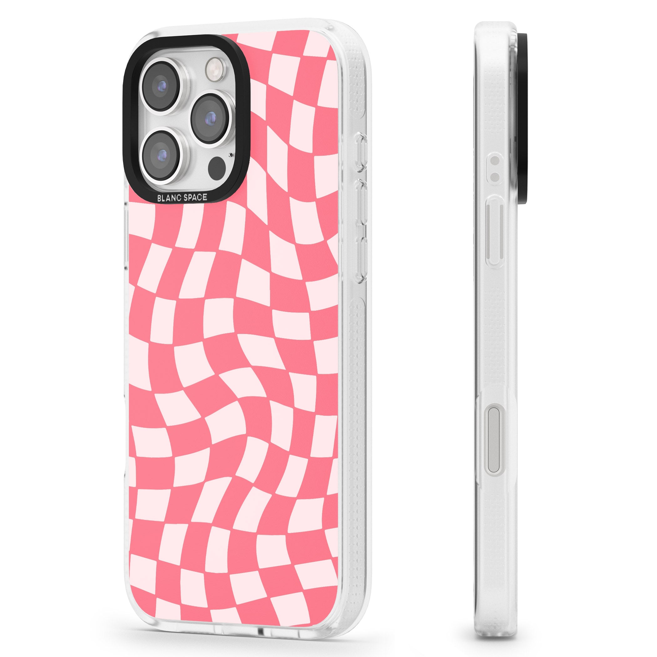 Pink Wavy Checked Pattern iPhone 16 Pro Max / 16 Pro Clear Case Impact Air - Blanc Space