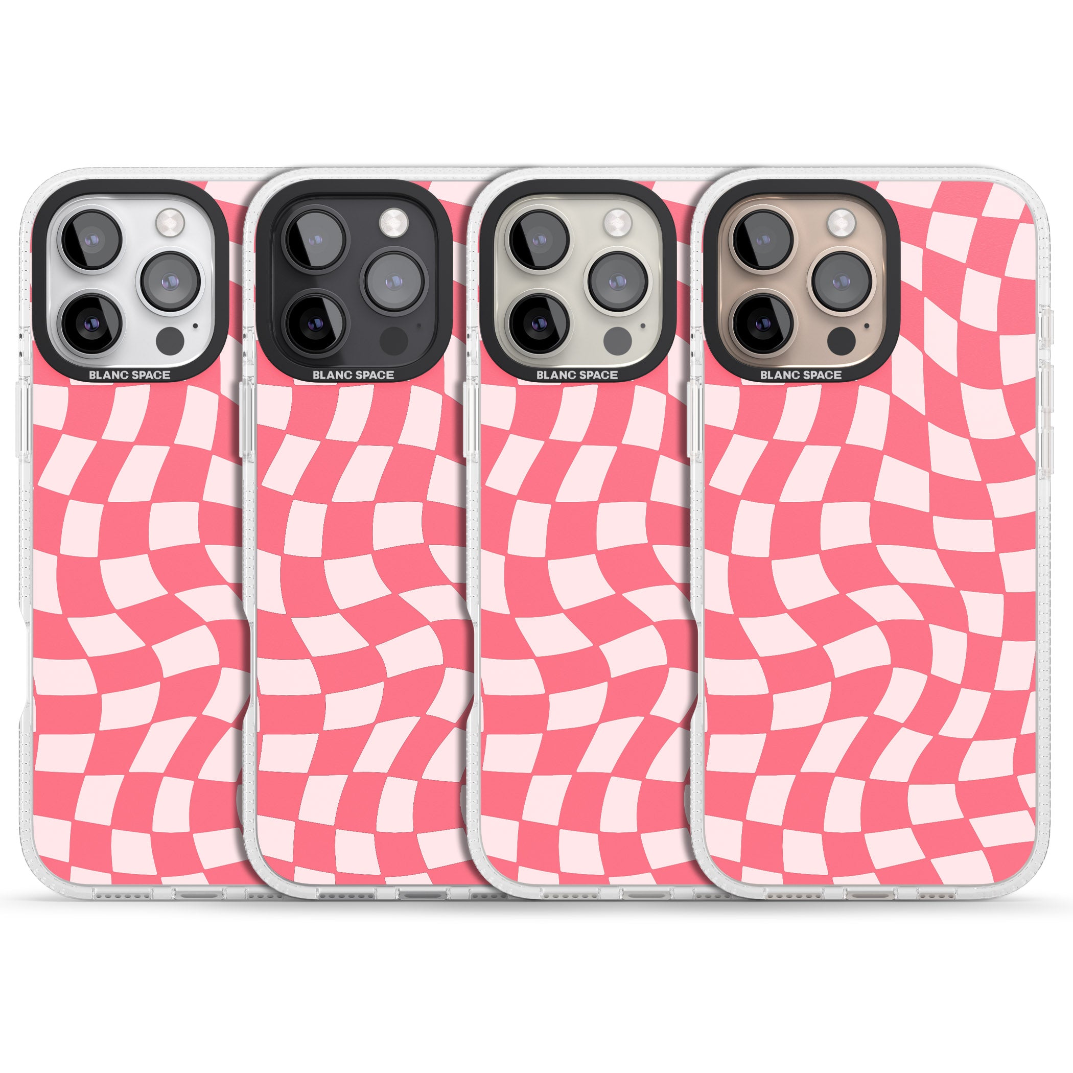 Pink Wavy Checked Pattern iPhone 16 Pro Max / 16 Pro Clear Case Impact Air - Blanc Space