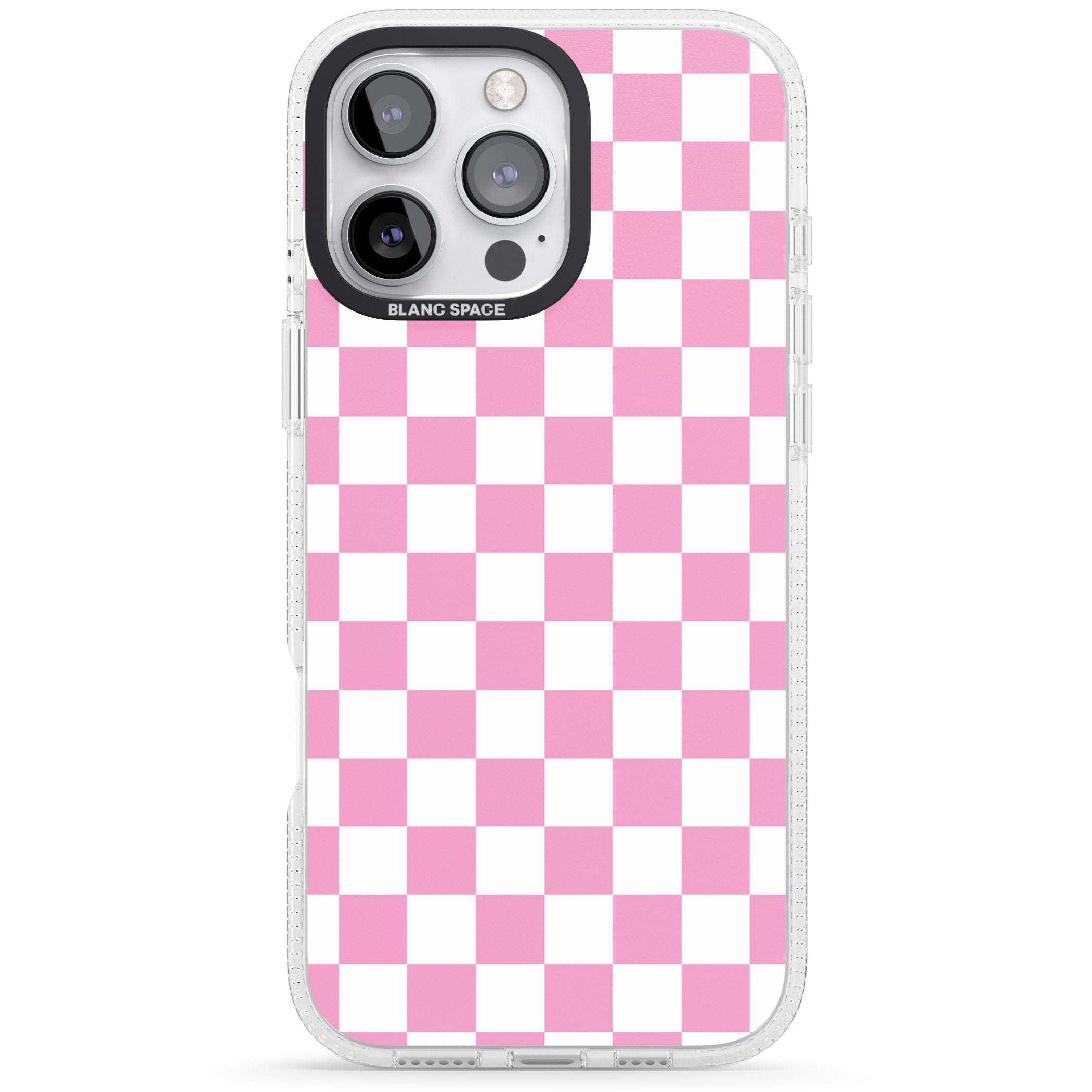 Pink Checkered iPhone 16 Pro Max / 16 Pro Clear Case Impact Air - Blanc Space