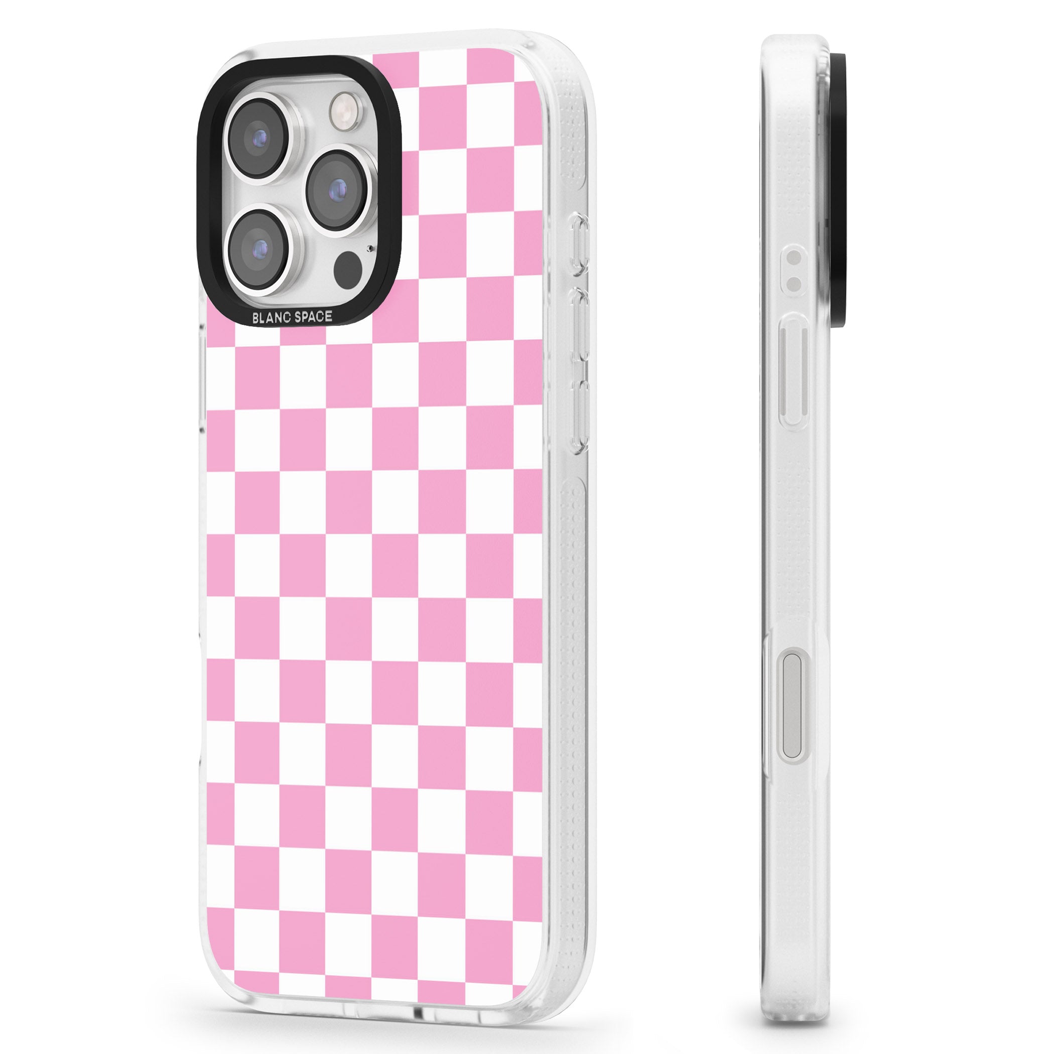 Pink Checkered iPhone 16 Pro Max / 16 Pro Clear Case Impact Air - Blanc Space