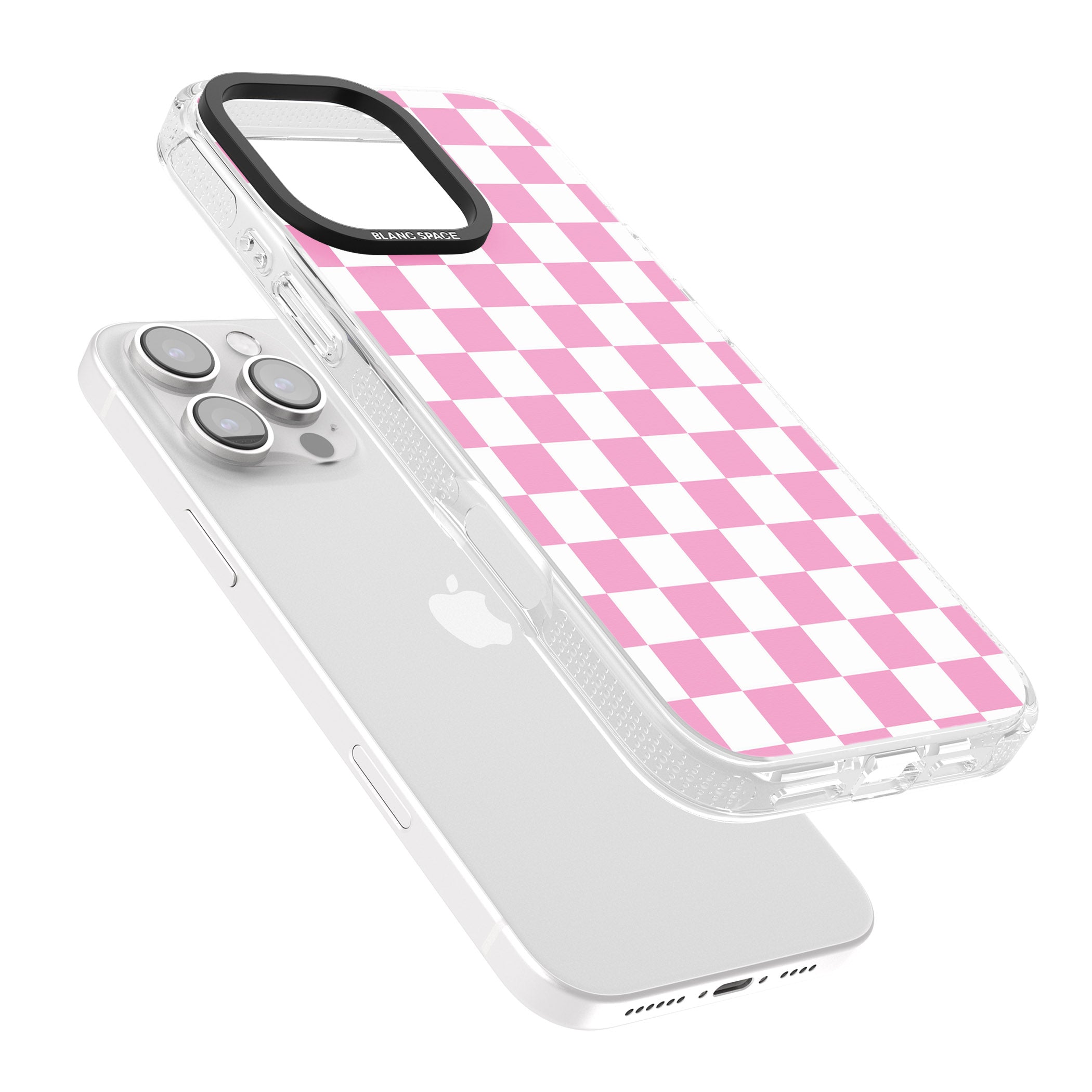 Pink Checkered iPhone 16 Pro Max / 16 Pro Clear Case Impact Air - Blanc Space
