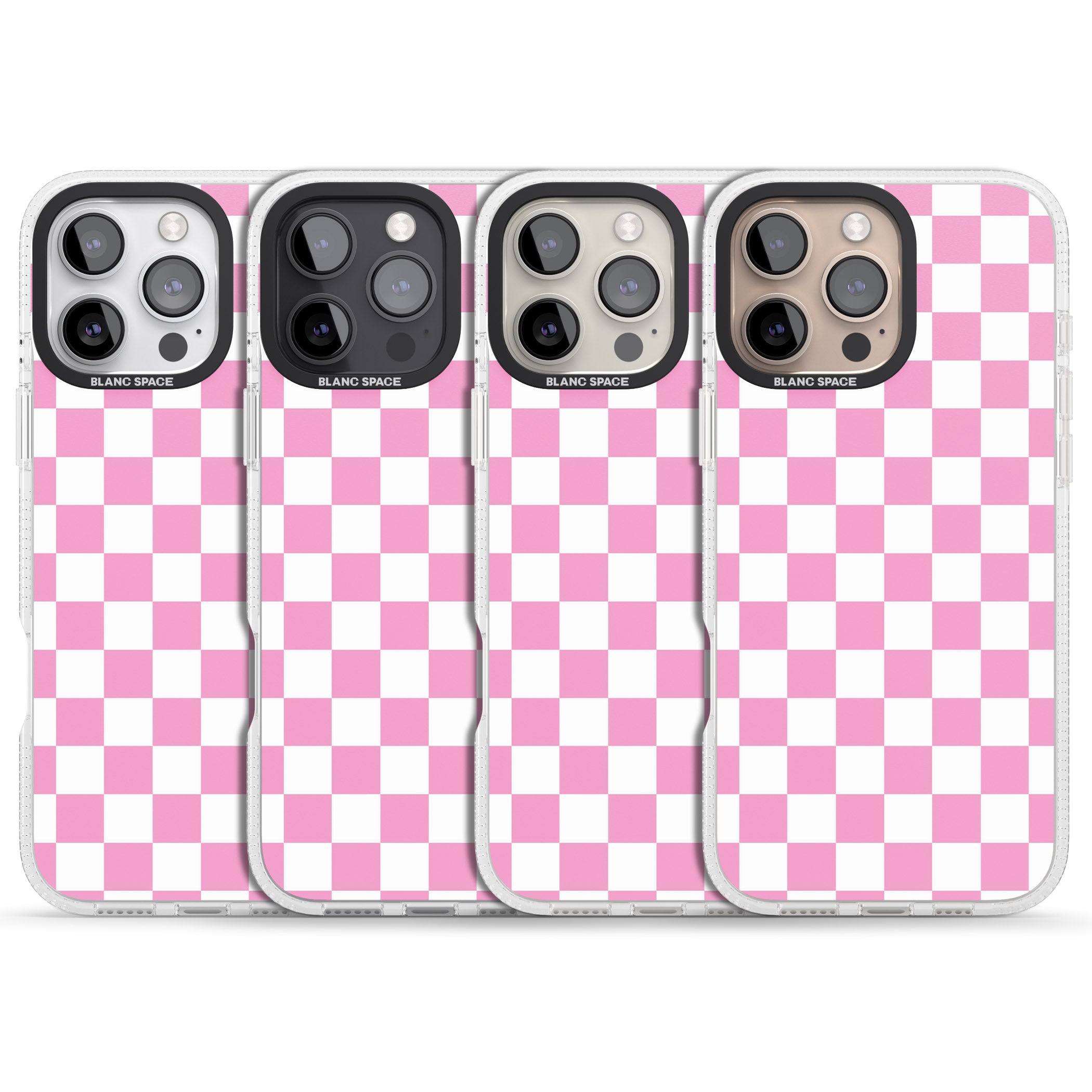 Pink Checkered iPhone 16 Pro Max / 16 Pro Clear Case Impact Air - Blanc Space