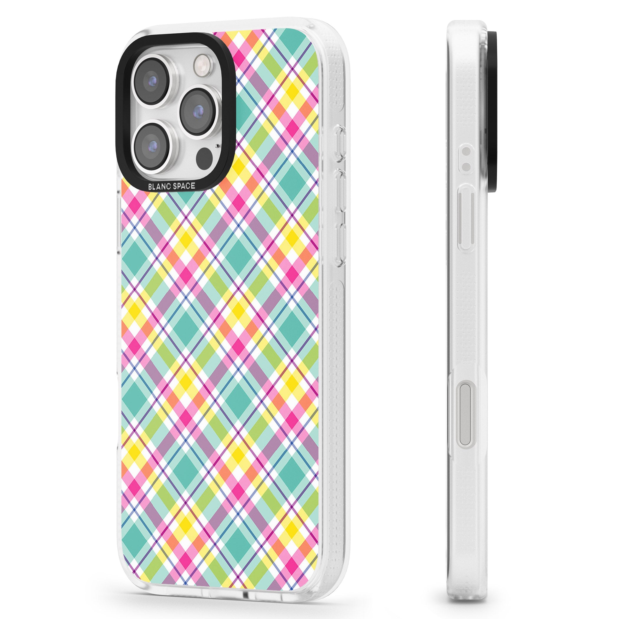 Crosshatch Plaid iPhone 16 Pro Max / 16 Pro Clear Case Impact Air - Blanc Space