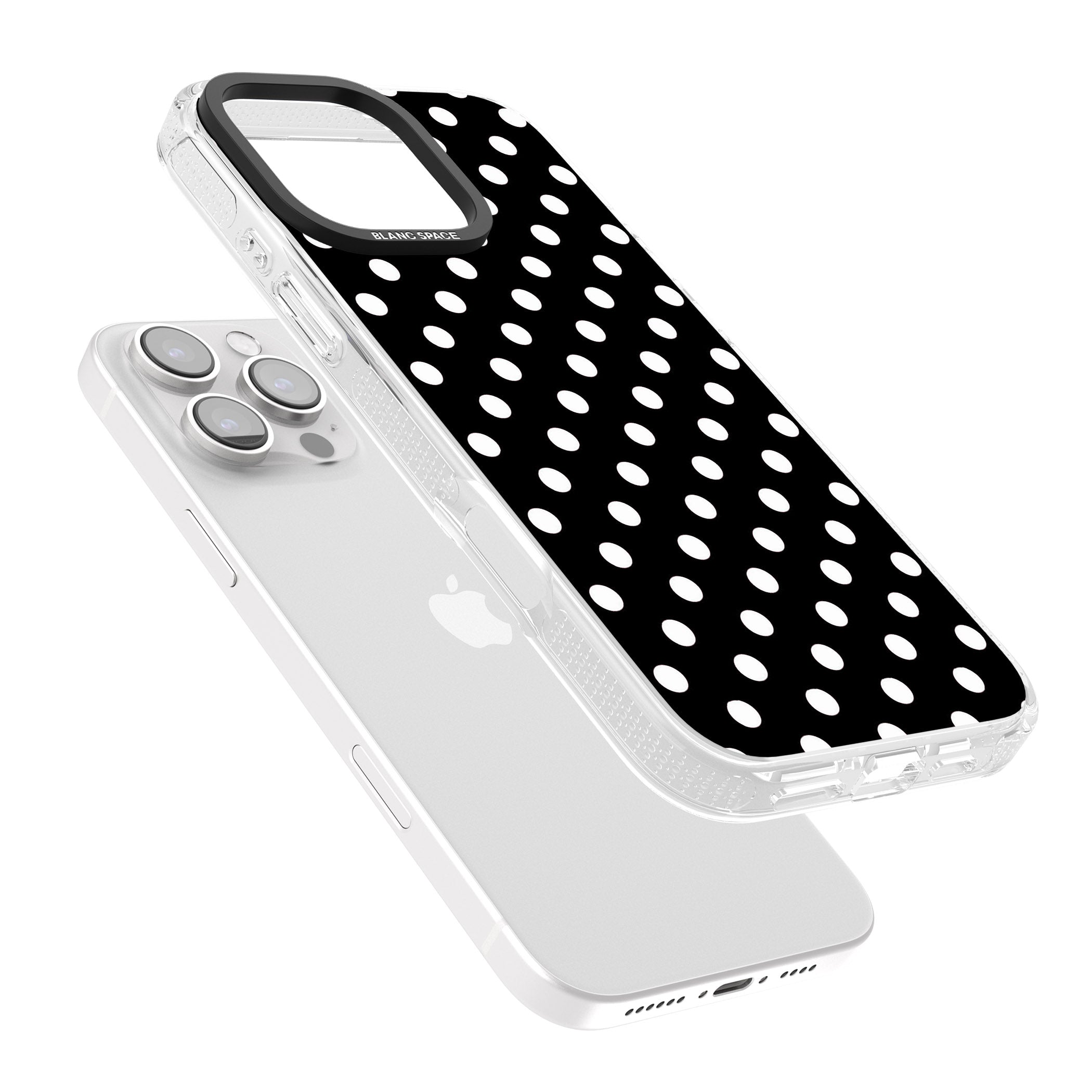 Designer Chic Black Polka Dot iPhone 16 Pro Max / 16 Pro Clear Case Impact Air - Blanc Space
