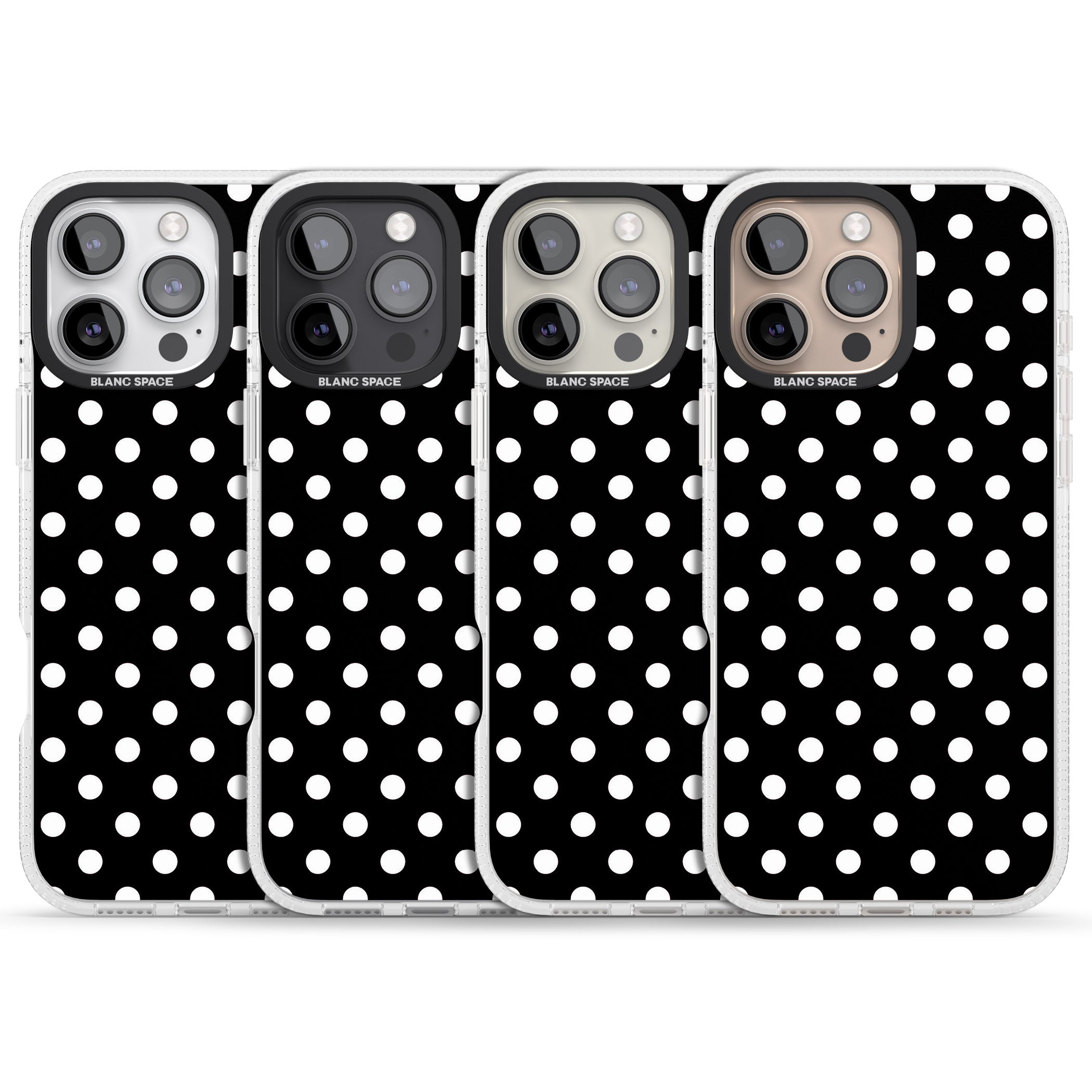 Designer Chic Black Polka Dot iPhone 16 Pro Max / 16 Pro Clear Case Impact Air - Blanc Space