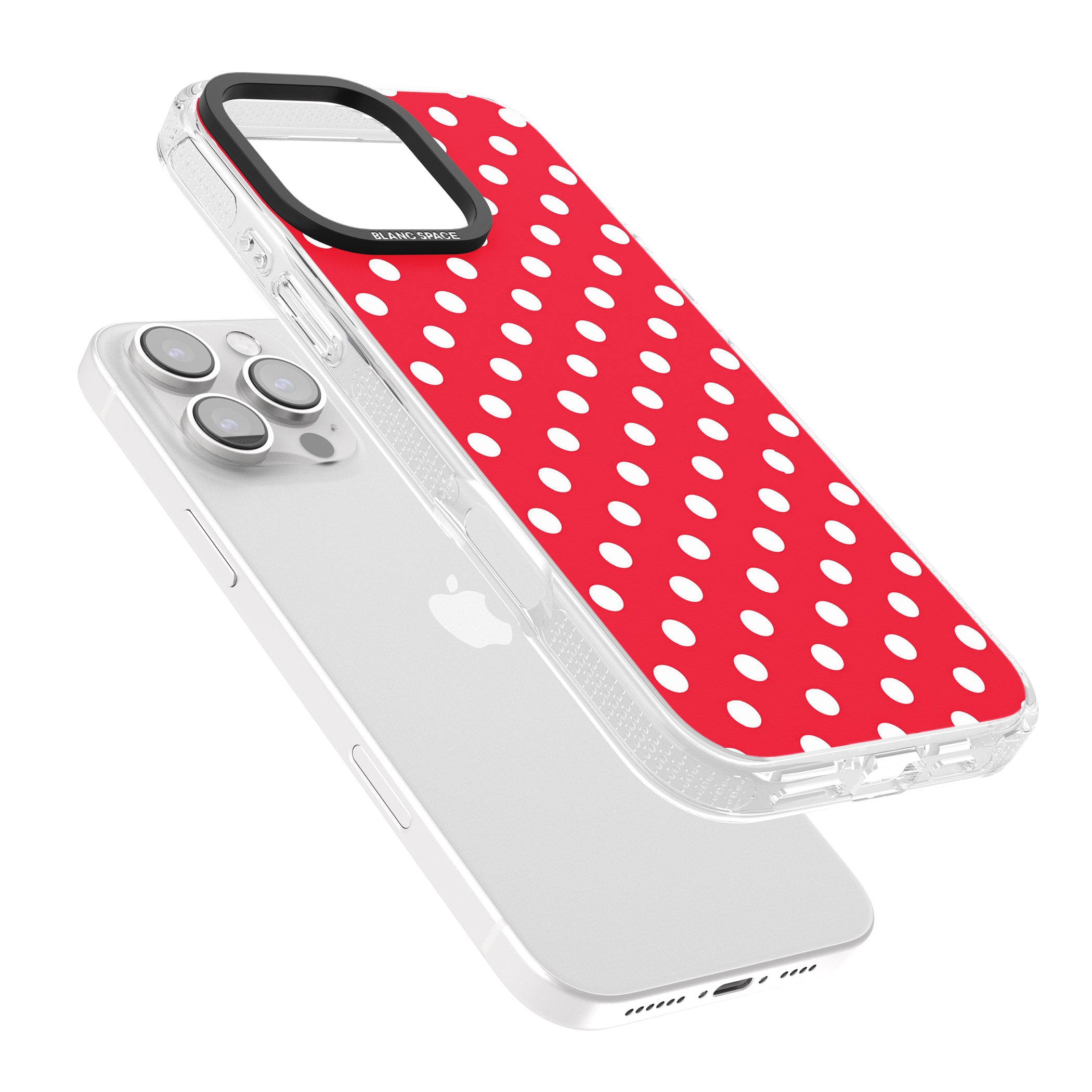 Designer Lava Red Polka Dot iPhone 16 Pro Max / 16 Pro Clear Case Impact Air - Blanc Space