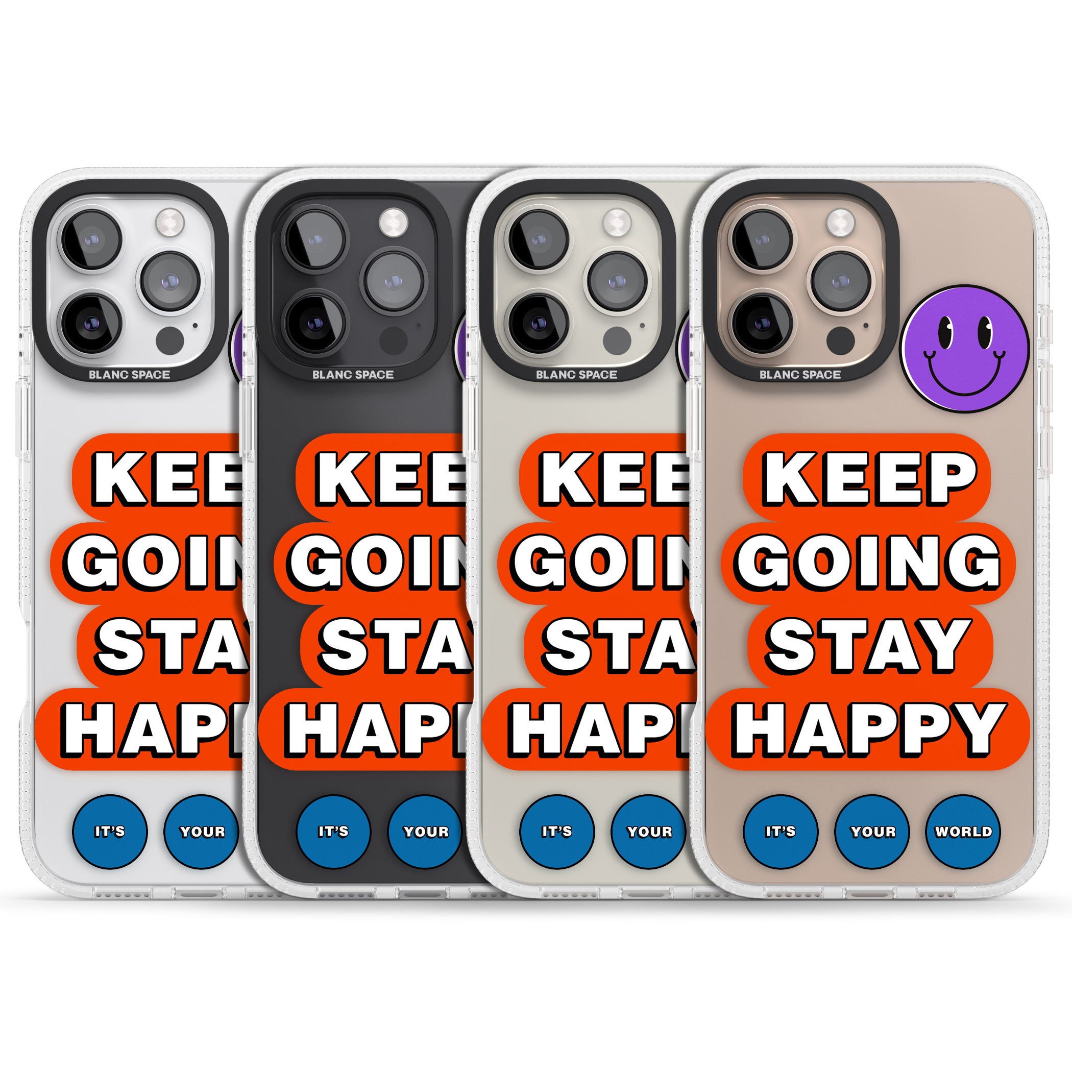 Keep Going Stay Happy iPhone 16 Pro Max / 16 Pro Clear Case Impact Air - Blanc Space