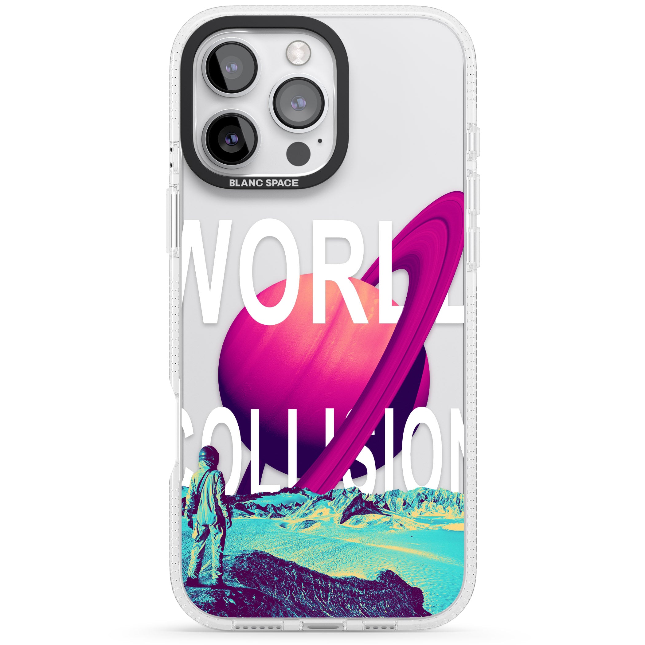 World Collision iPhone 16 Pro Max / 16 Pro Clear Case Impact Air - Blanc Space