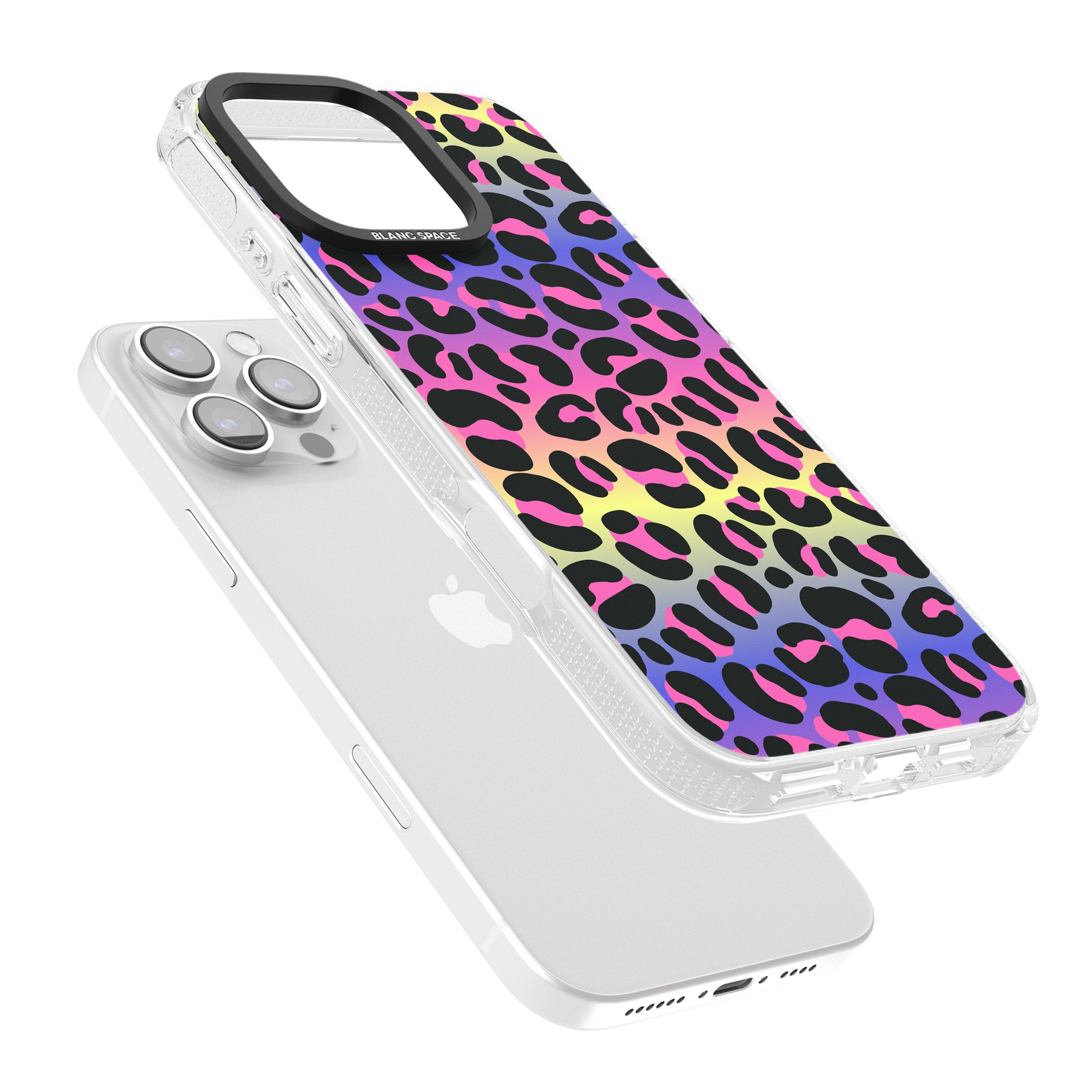 Rainbow Gradient Leopard Print iPhone 16 Pro Max / 16 Pro Clear Case Impact Air - Blanc Space