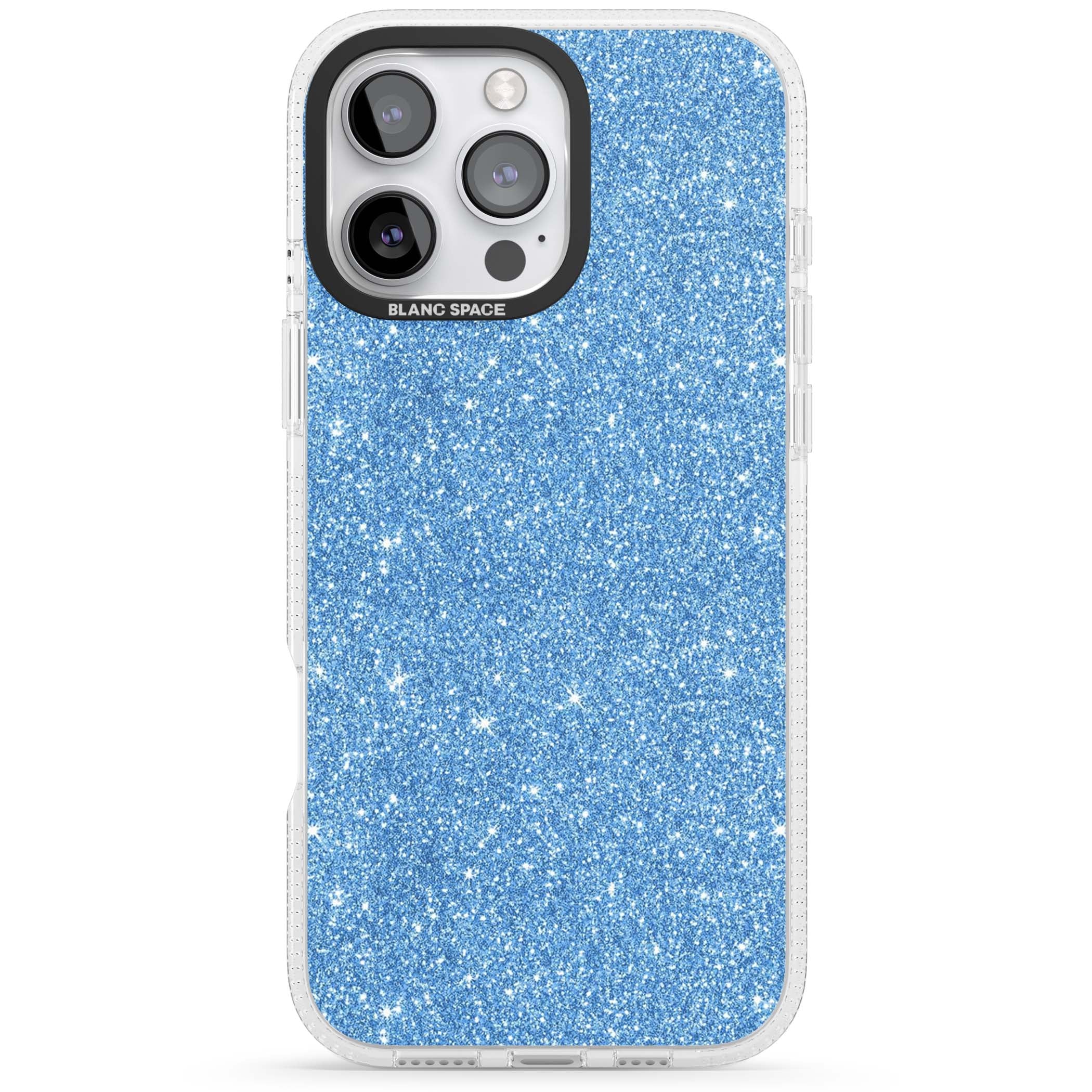 Blue Glitter blue glitter iPhone case featuring dense sparkling cerulean glitter with a glamorous shimmering finish | Clear Case Impact Air case for iPhone 16 Pro, iPhone 16 Pro Max