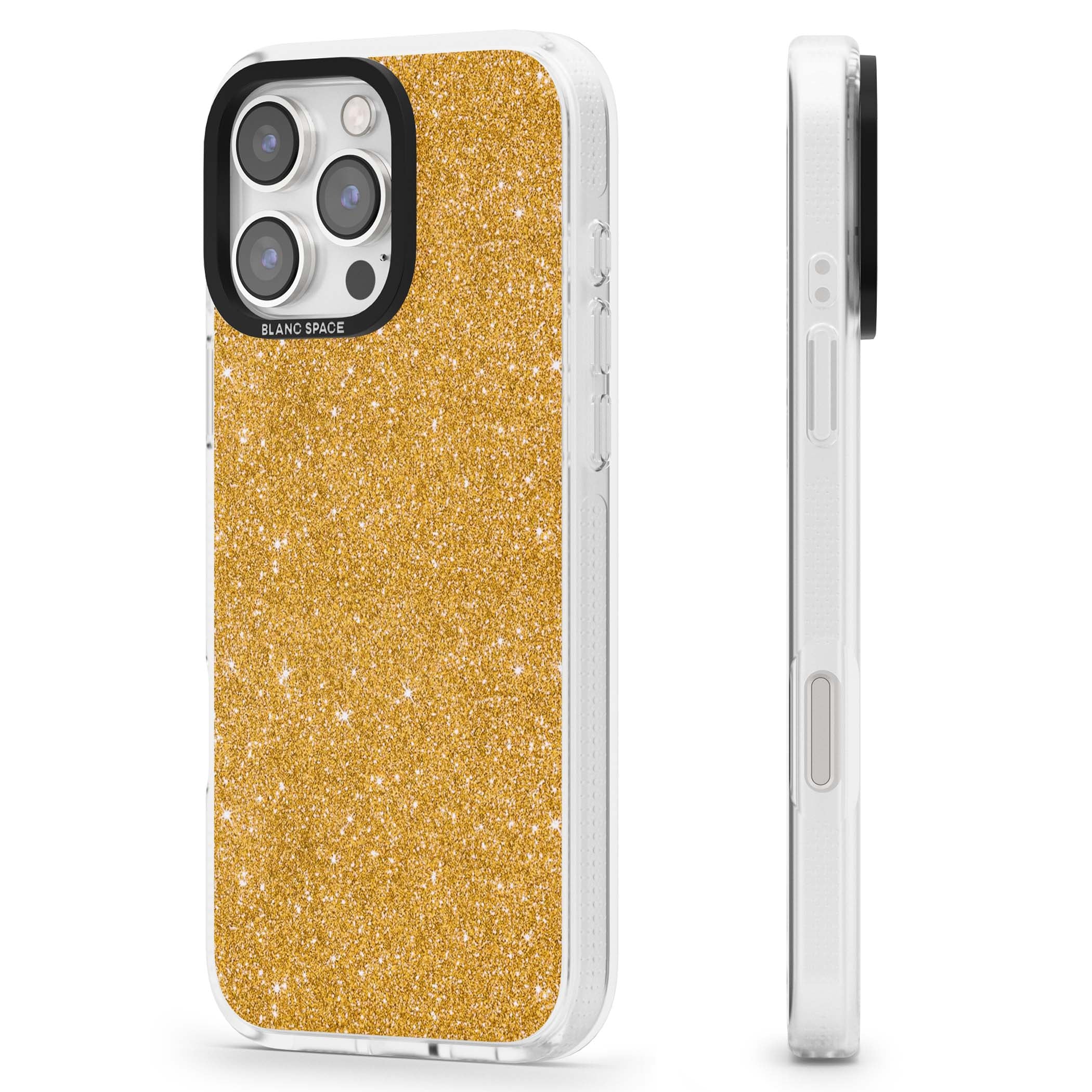 Gold Glitter gold glitter iPhone case featuring a shimmering sparkle wallpaper design in luxury gold | Clear Case Impact Air case for iPhone 16 Pro, iPhone 16 Pro Max