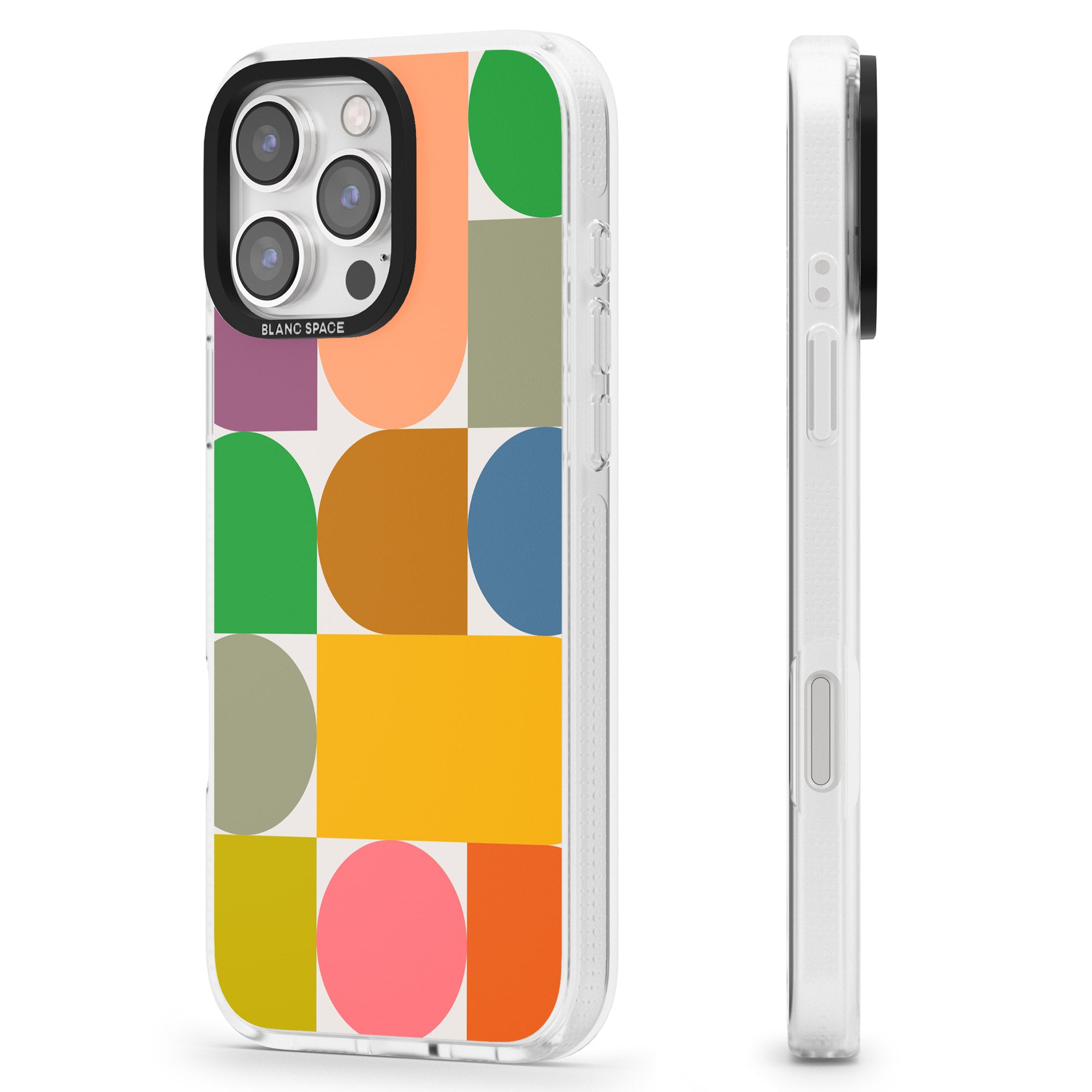 Abstract Retro Shapes: Rainbow Mix iPhone 16 Pro Max / 16 Pro Clear Case Impact Air - Blanc Space