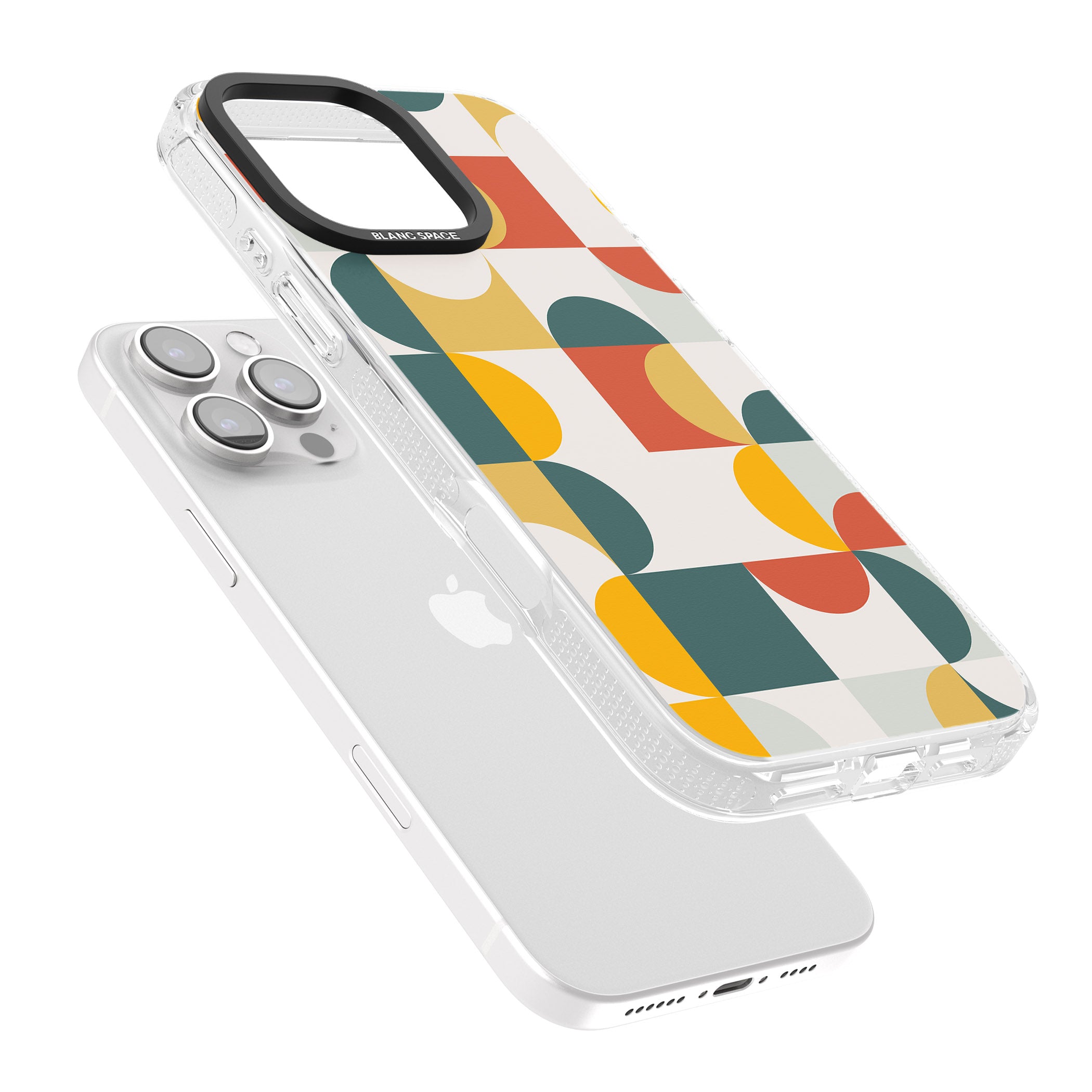 Abstract Retro Shapes: Muted Colour Mix iPhone 16 Pro Max / 16 Pro Clear Case Impact Air - Blanc Space