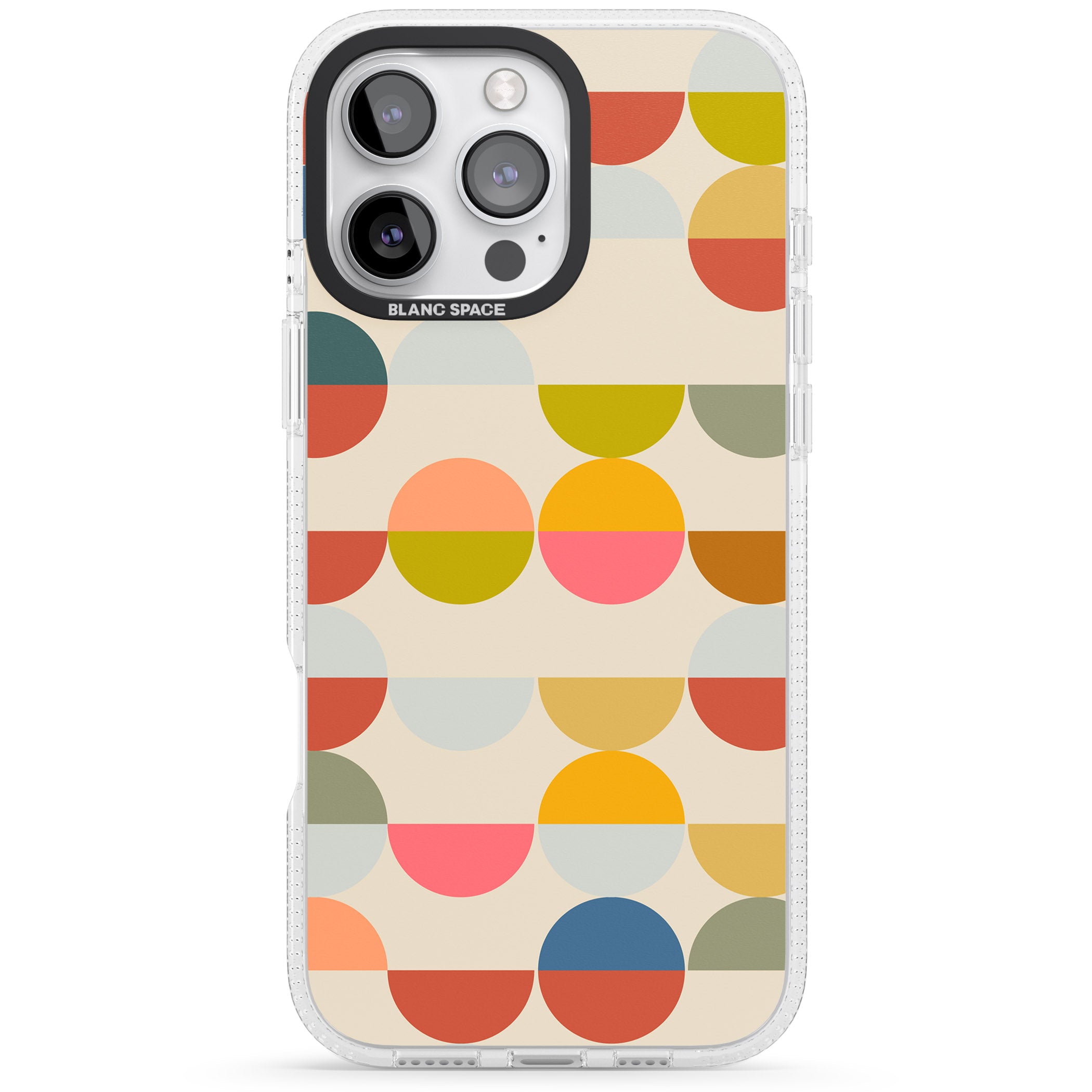 Abstract Retro Shapes: Colourful Circles iPhone 16 Pro Max / 16 Pro Clear Case Impact Air - Blanc Space