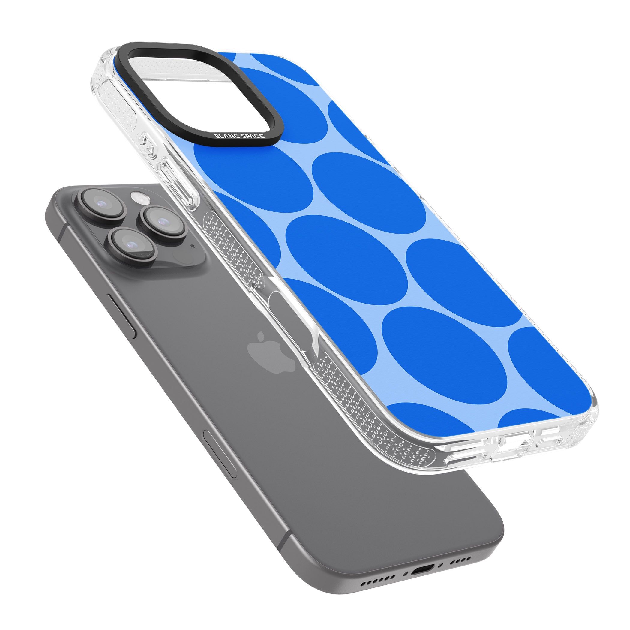 Abstract Retro Shapes: Blue Dots iPhone 16 Pro Max / 16 Pro Clear Case Impact Air - Blanc Space