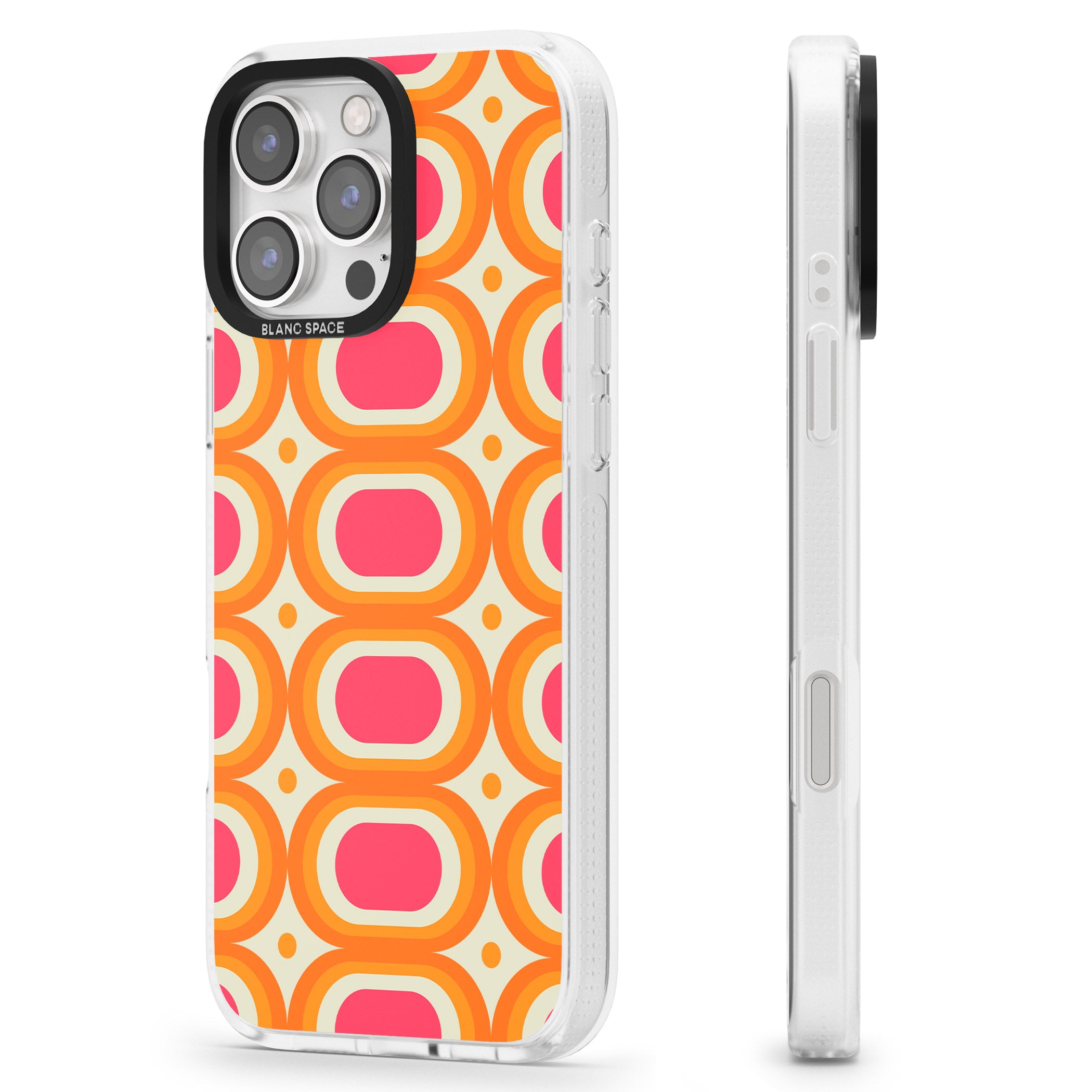 Groovy 60s Shape Pattern iPhone 16 Pro Max / 16 Pro Clear Case Impact Air - Blanc Space