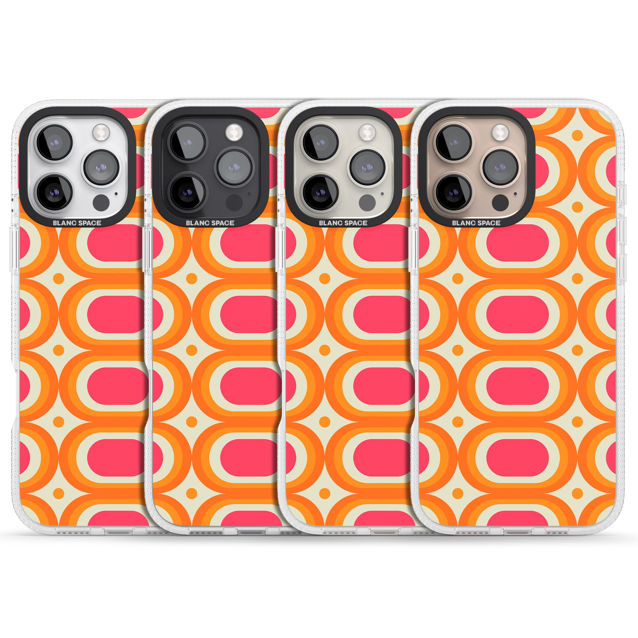 Groovy 60s Shape Pattern iPhone 16 Pro Max / 16 Pro Clear Case Impact Air - Blanc Space