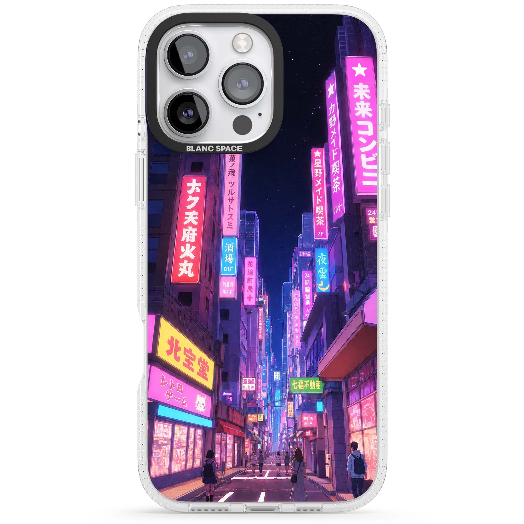 Shibuya At Night Japanese neon city iPhone case featuring glowing kanji signs, pink storefronts and a Tokyo street at n | Clear Case Impact Air case for iPhone 16 Pro, iPhone 16 Pro Max