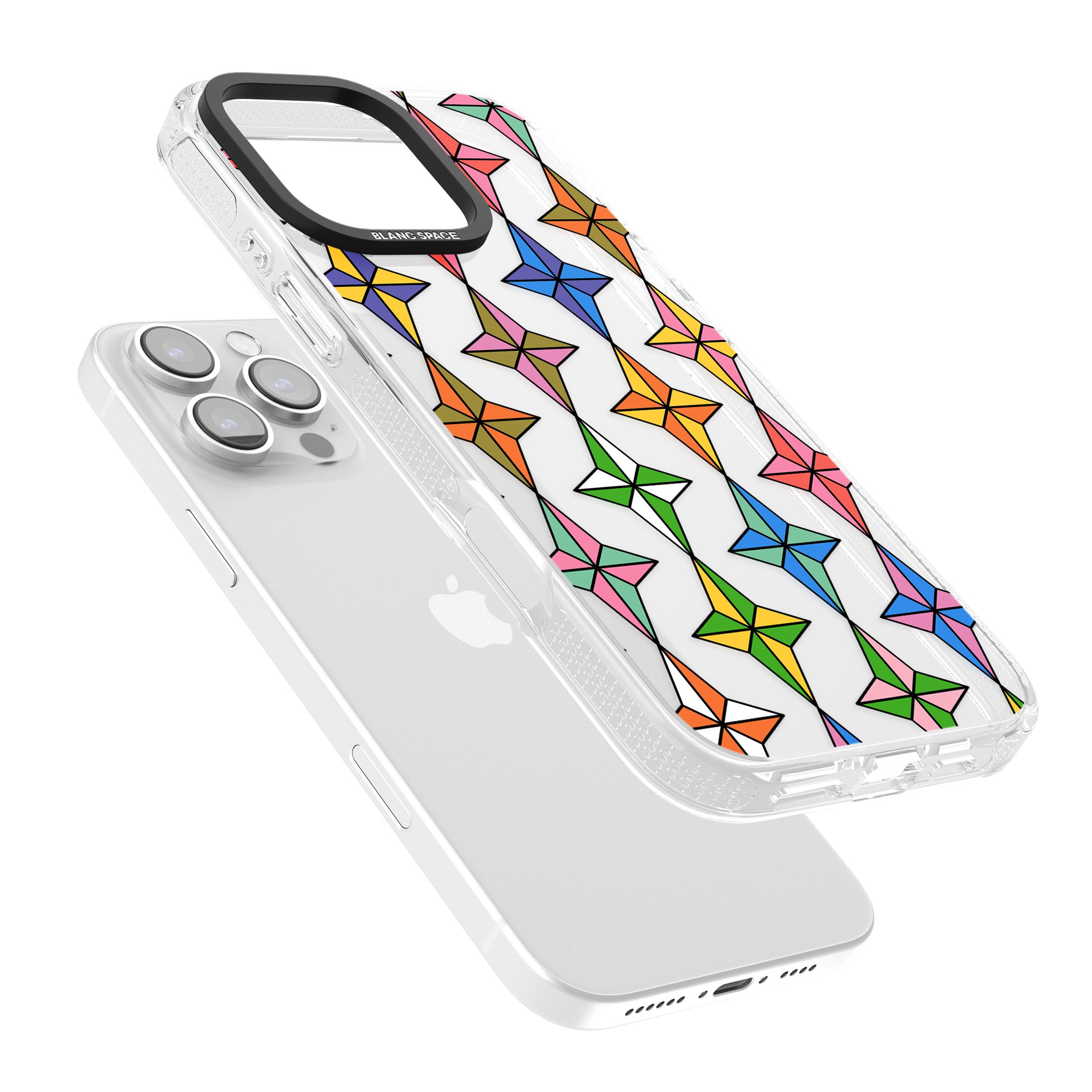 Multi Colour Stars Pattern iPhone 16 Pro Max / 16 Pro Clear Case Impact Air - Blanc Space