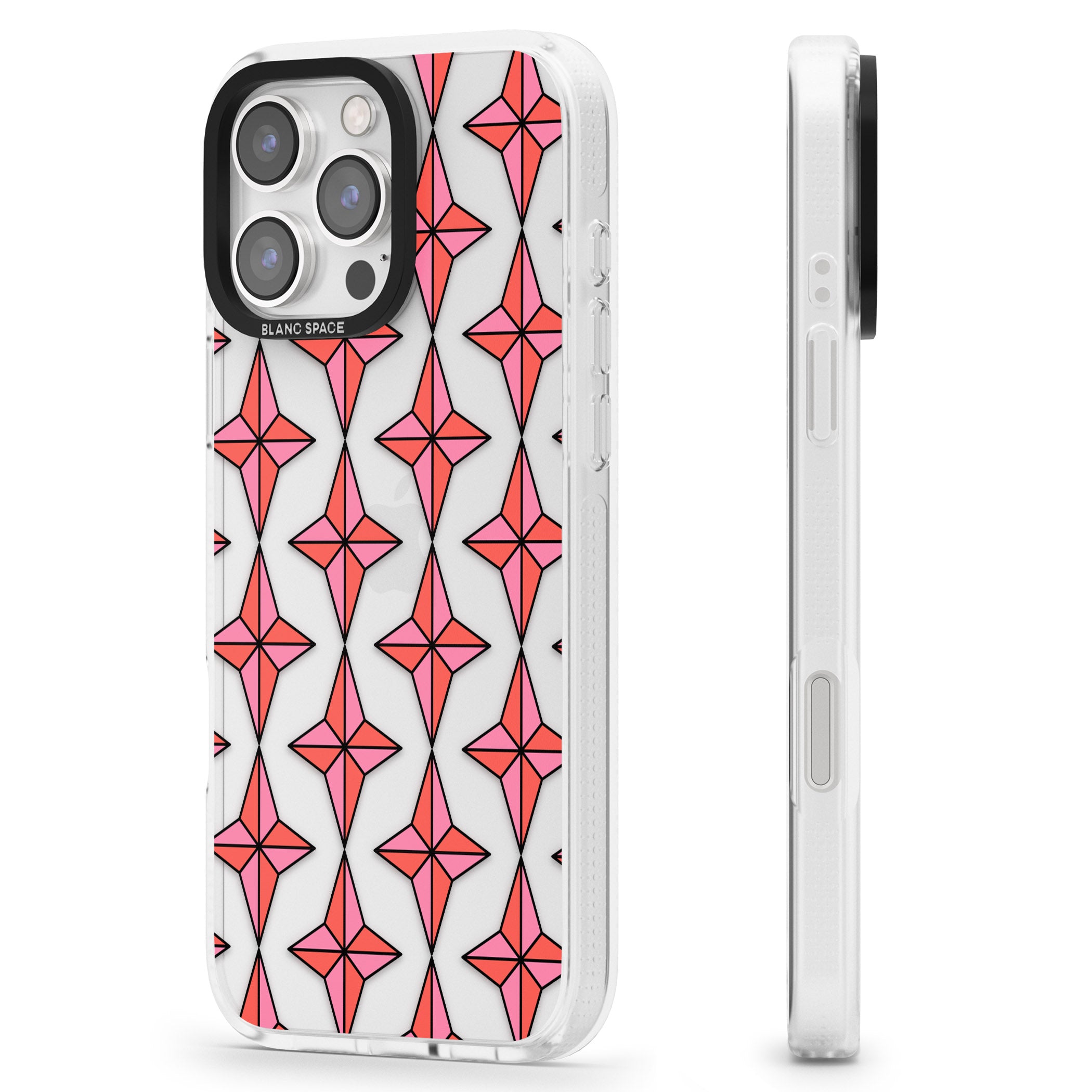 Rose Stars Pattern (Clear) iPhone 16 Pro Max / 16 Pro Clear Case Impact Air - Blanc Space