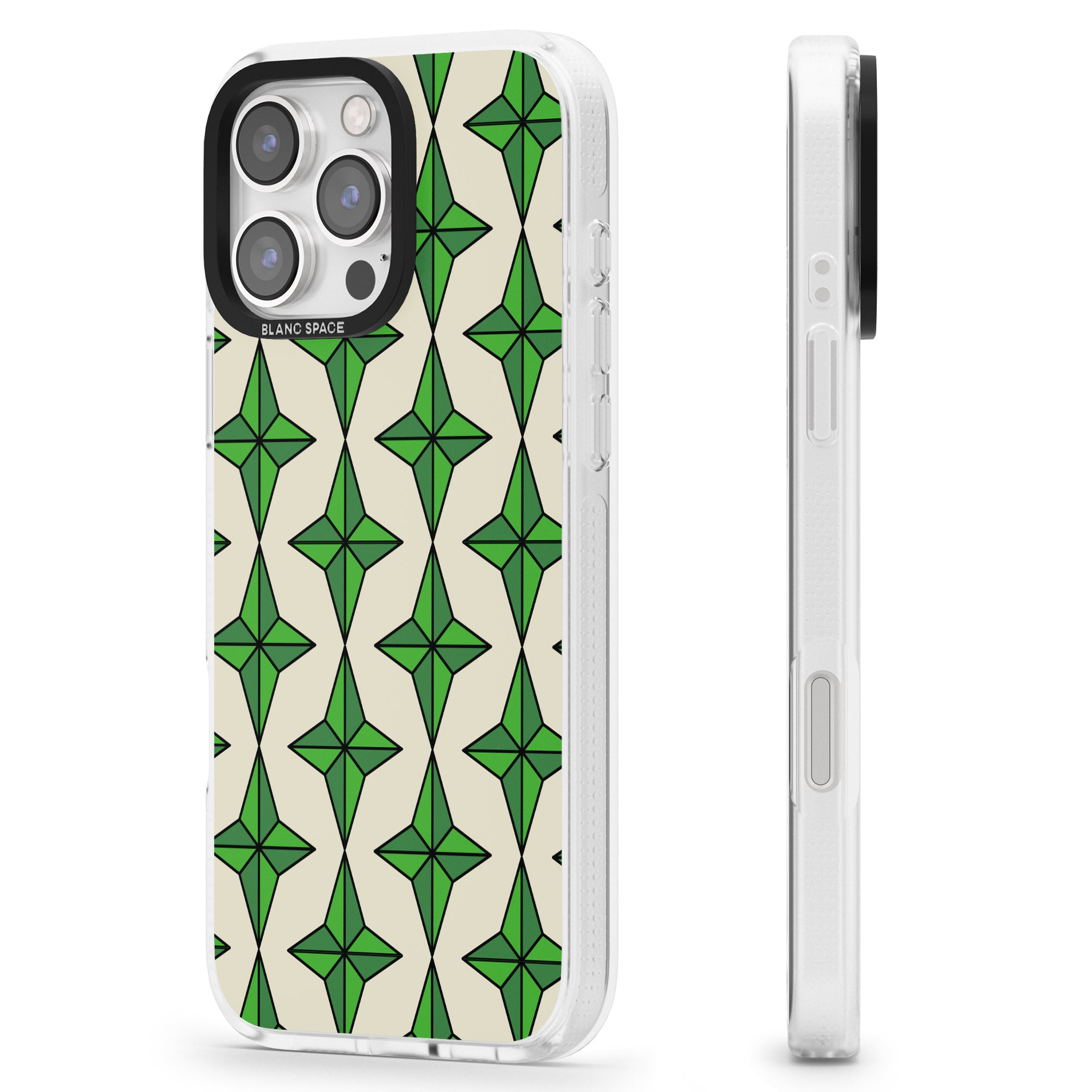 Emerald Stars Pattern iPhone 16 Pro Max / 16 Pro Clear Case Impact Air - Blanc Space