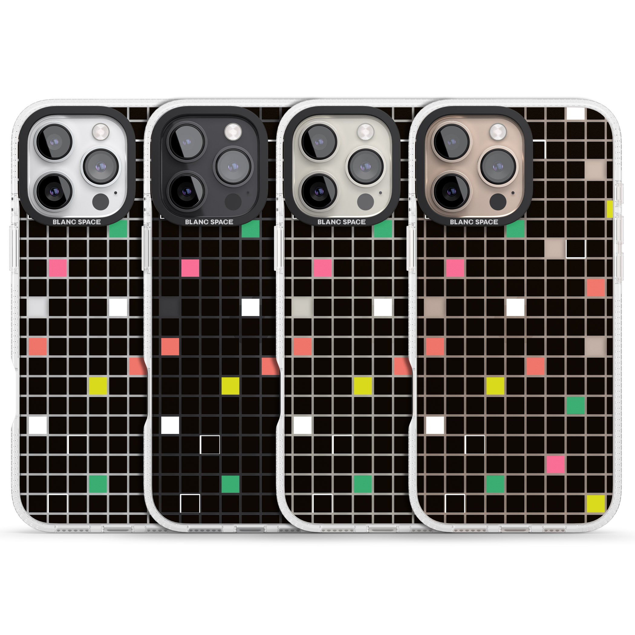 Vibrant Black Geometric Grid iPhone 16 Pro Max / 16 Pro Clear Case Impact Air - Blanc Space